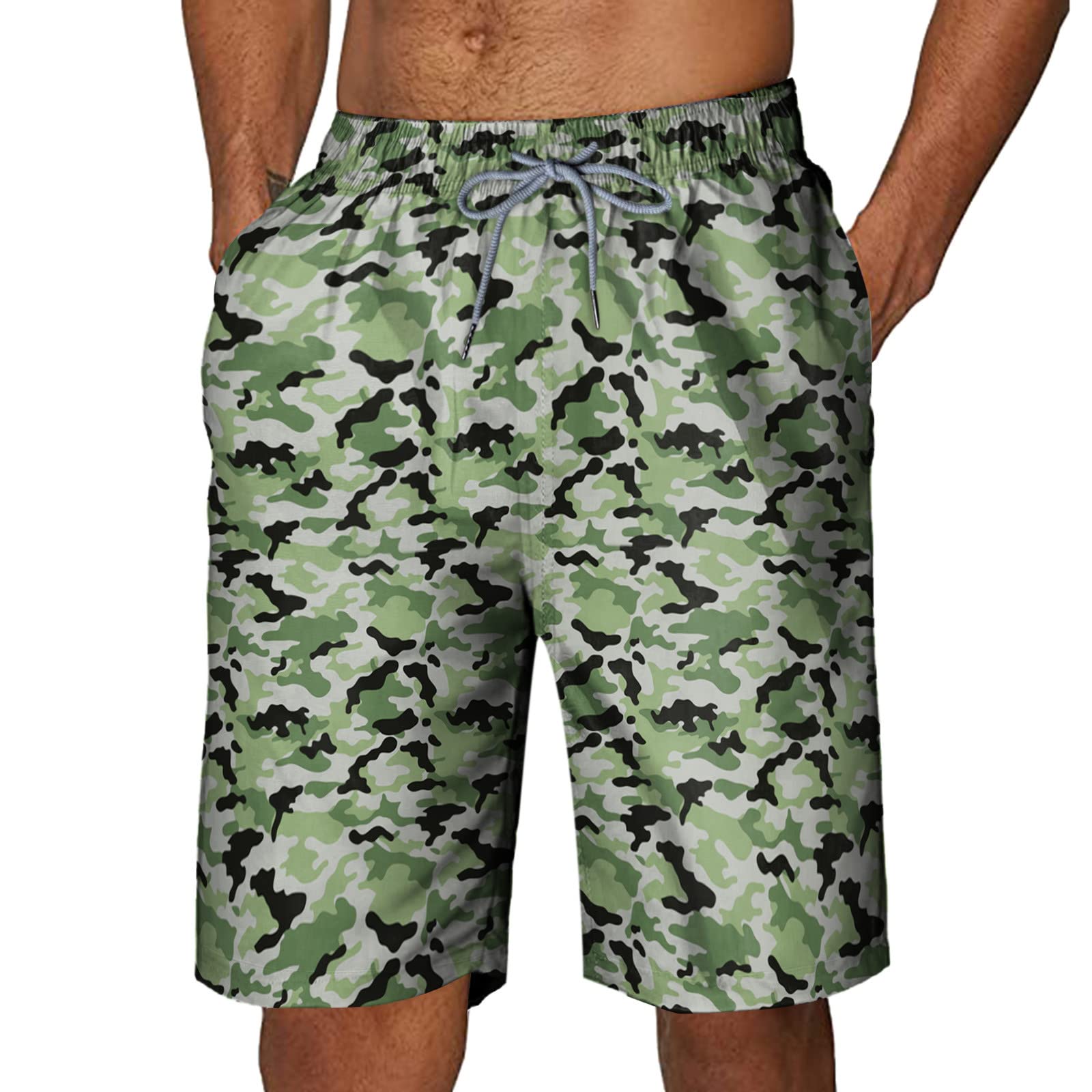 Men's Summer Casual Polyester Peach Skin Printed Beach Shorts - Swimwear, Lounge & Vacation Apparel for Outdoor Activities