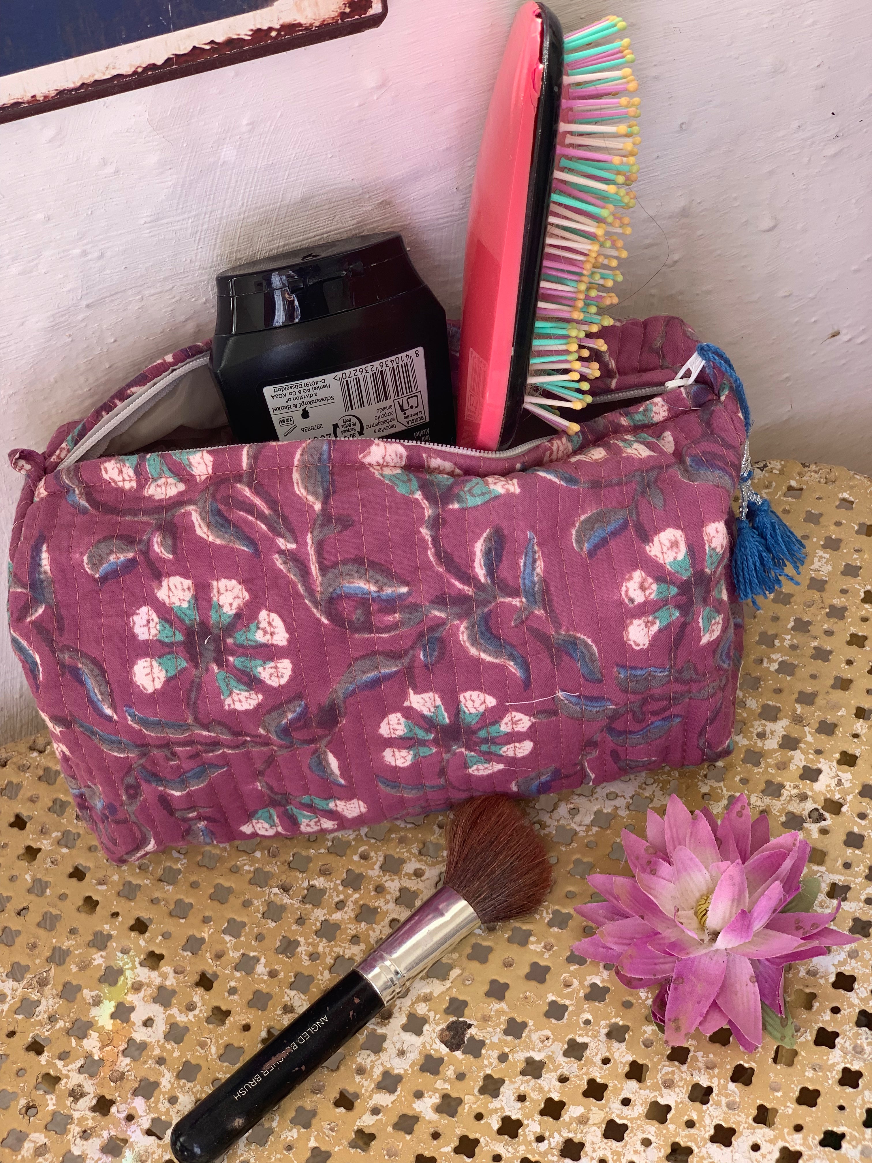 Handmade Block Print Cotton Cosmetic Bags - Eco-Friendly Travel & Storage Pouches (3 Sizes) - Perfect for Makeup, Jewelry & Toiletries Organization