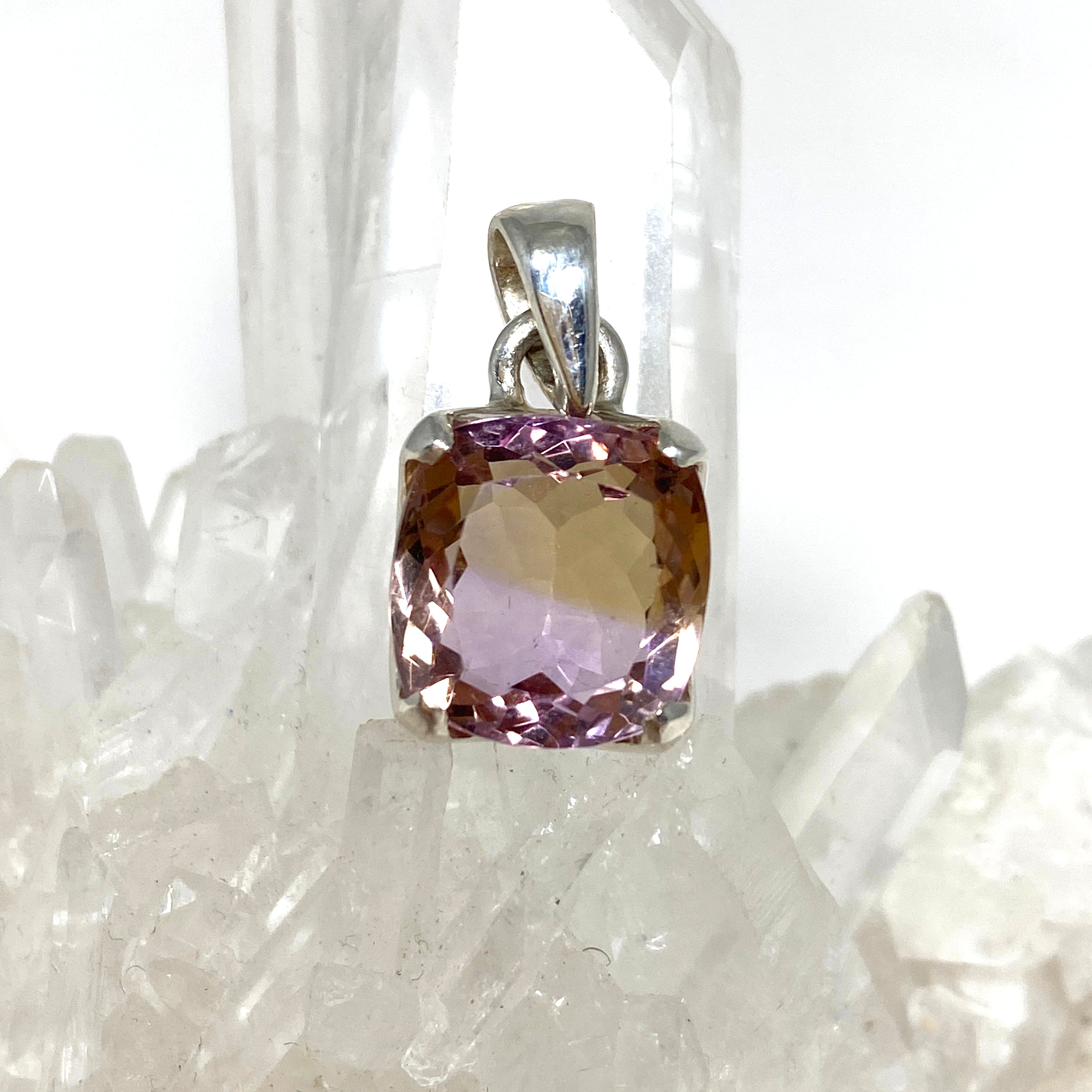 Natural Ametrine Square Faceted Pendant Necklace - 925 Sterling Silver Jewelry for Women - Perfect for Gifts, Parties & Special Occasions