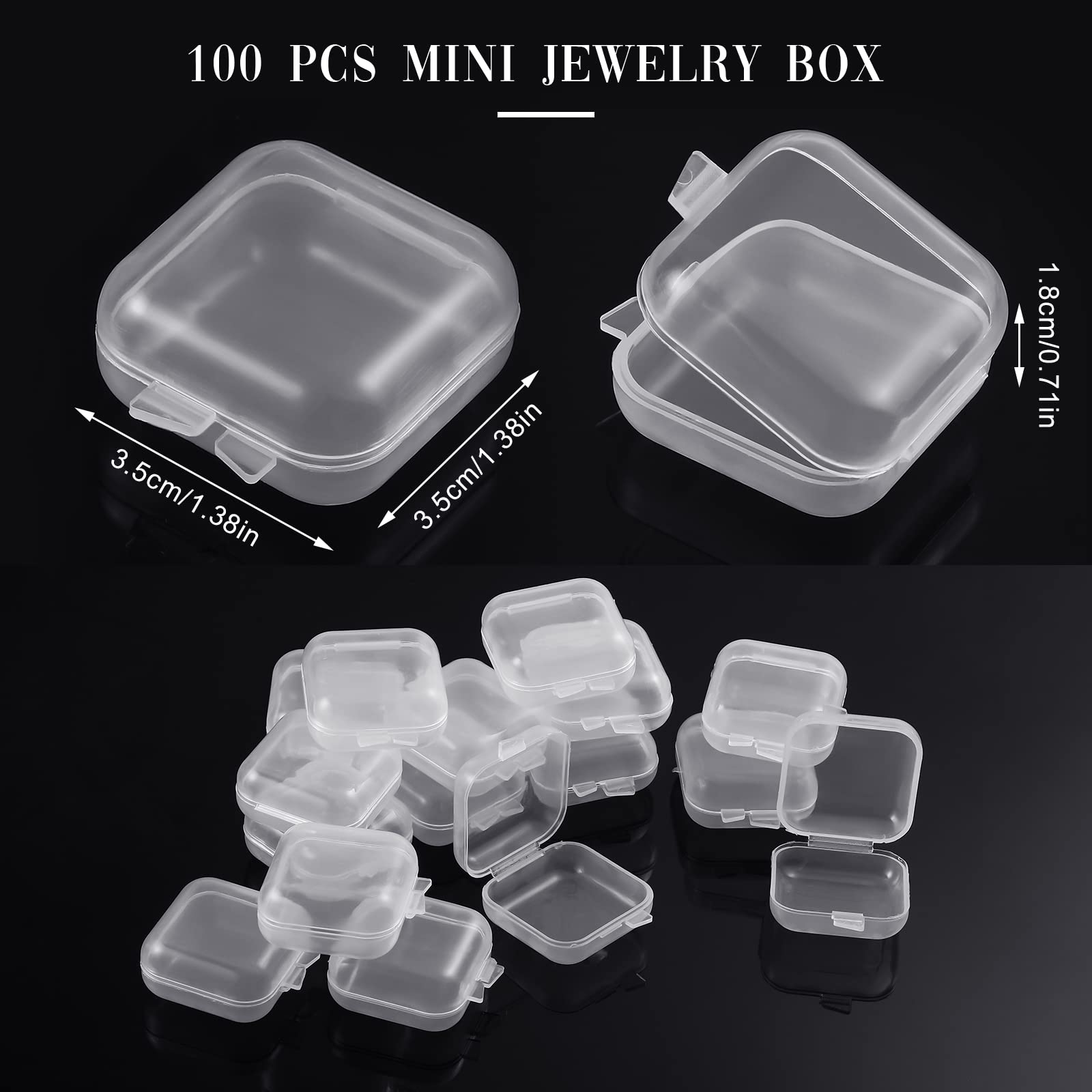 100 Pack Mini Clear Jewelry Boxes with Hinged Lid - Small Plastic Earring Organizers & Storage Containers for Necklaces, Rings, Bracelets - Perfect for Jewelry Display, Travel & Gift Packaging