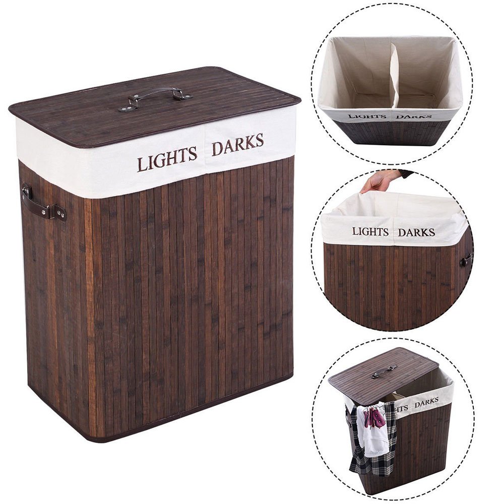 Stylish Bamboo Laundry Hamper with Lid - Dark Brown Clothes Basket for College Dorm, Bedroom & Bathroom Organization | Space-Saving Storage Solution for Dirty Clothes & Linens