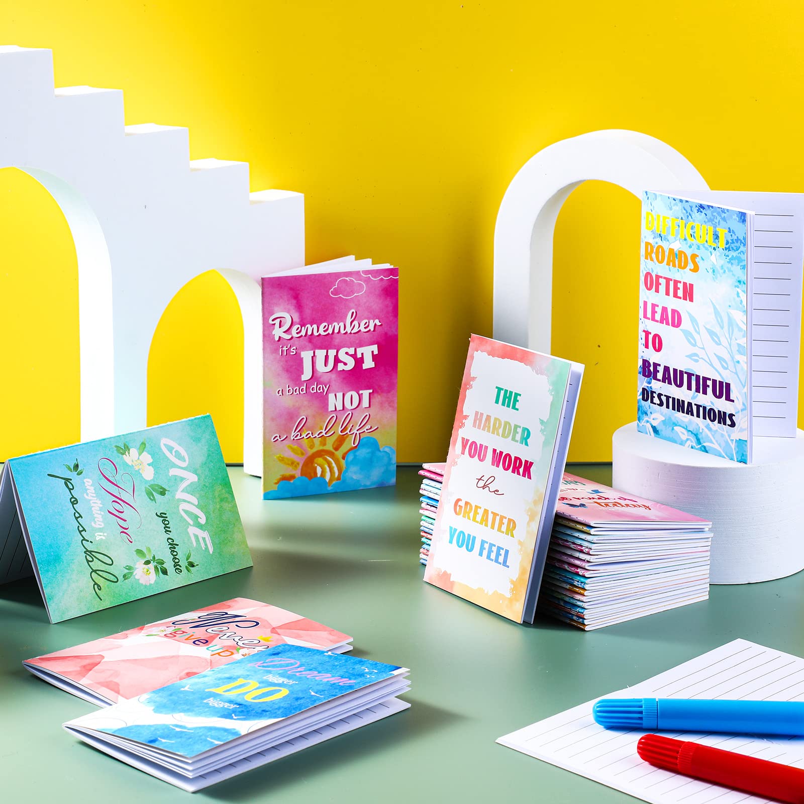 24-Pack Inspirational Notebooks for Women - Mini Motivational Journals, Small Notepads Bulk Set - Office, Travel, School, Gift Ideas - 12 Cute Styles (Containlol)