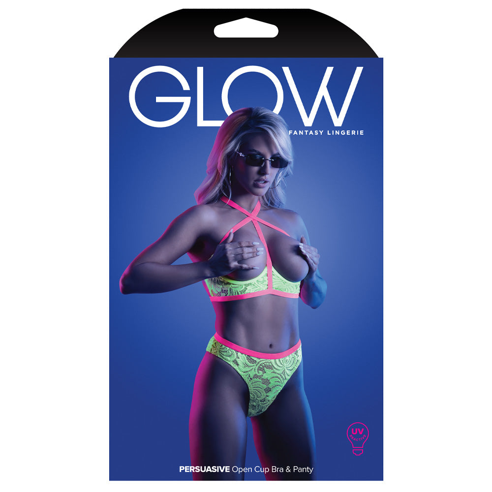 Sexy Glow in the Dark Lace Bra and Panty Set - Fantasy Lingerie for Women, Open Cup Design with Adjustable Straps - Perfect for Valentine's Day, Anniversary Gifts or Romantic Nights