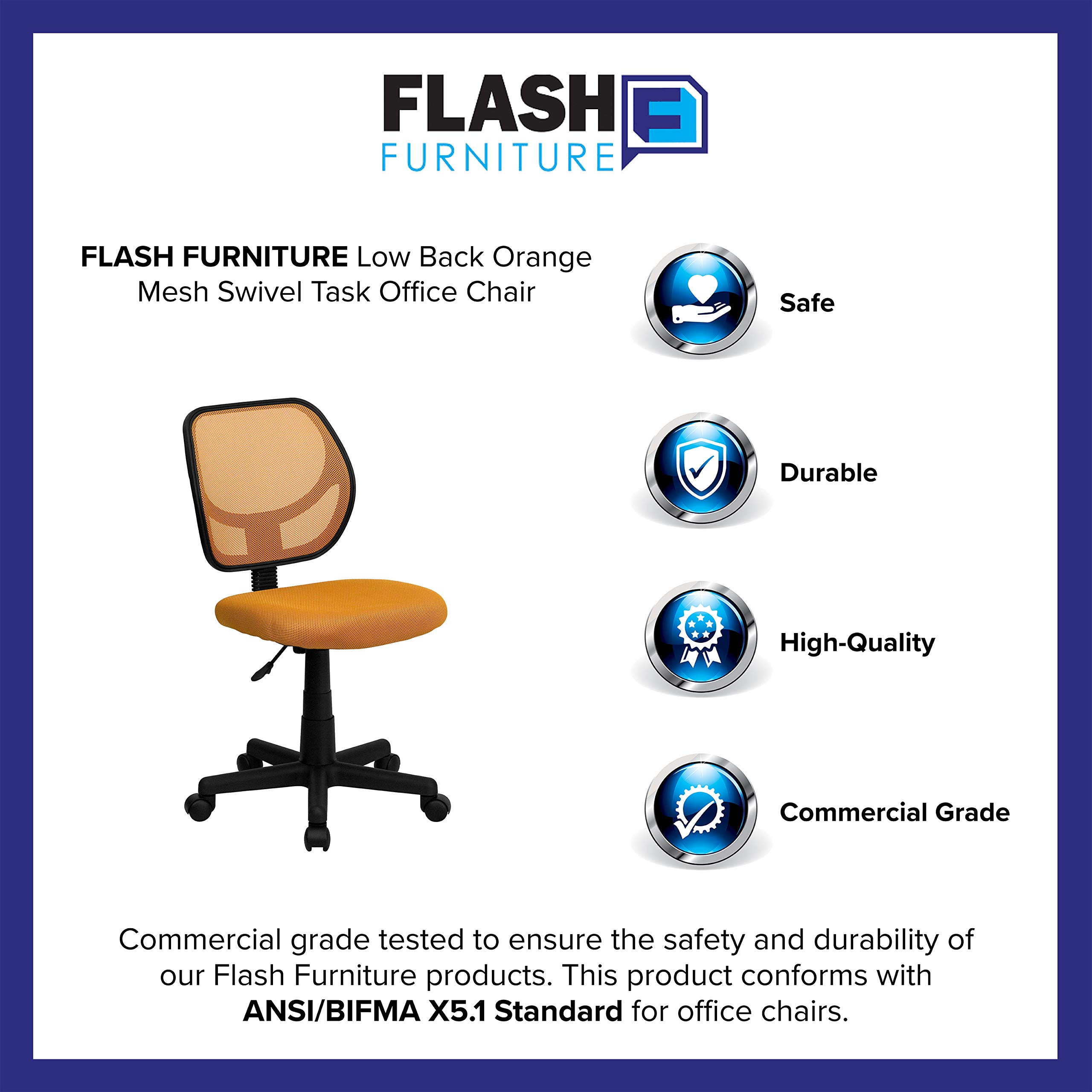 Flash Furniture Neri Low Back Orange Mesh Swivel Task Office Chair - Ergonomic Desk Chair for Home & Office - Comfortable Computer Chair for Long Hours of Work or Gaming