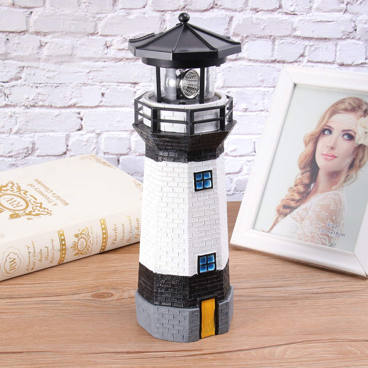 1pc Solar Powered Outdoor Lighthouse Garden Light - Waterproof Rotating LED Solar Lamp for Lawn, Yard, and Pathway Decoration | Perfect for Patio, Backyard, and Landscape Lighting at Night