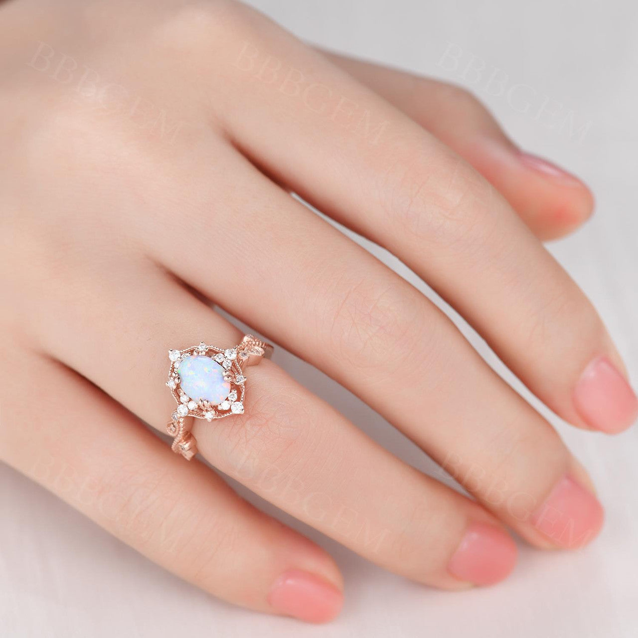 14K Yellow Gold White Opal Engagement Ring with Diamond Accents - Filigree Milgrain Wedding Band for Women, Bridal Jewelry Gift for Her | Perfect for Proposals, Anniversaries & Special Occasions