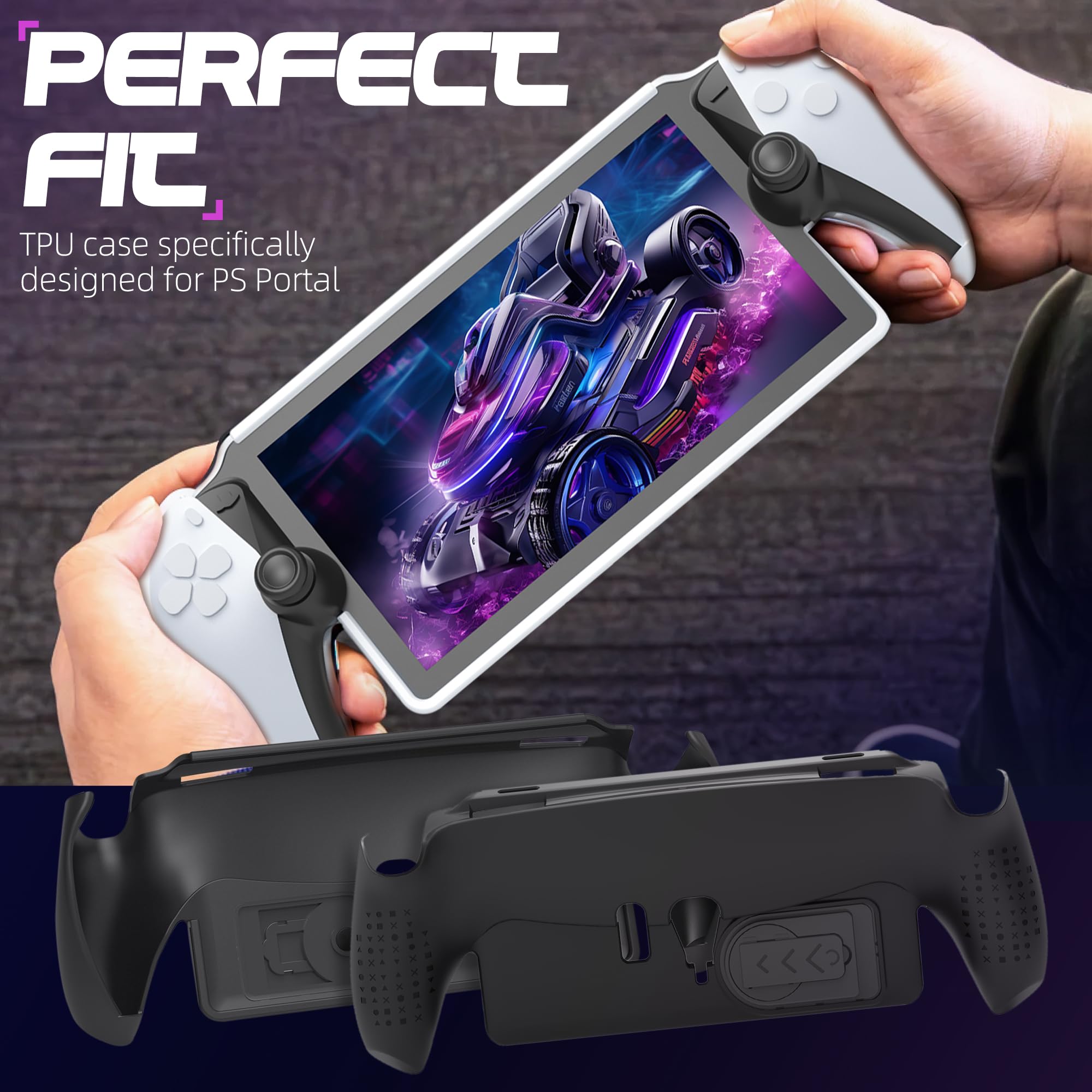 Premium TPU Case with Kickstand for Playstation Portal - Flexible Soft Protective Cover, Semi-Enclosed Design, Anti-Peeling, Scratch Resistant (Black) | Perfect for Gaming Protection and Travel Use