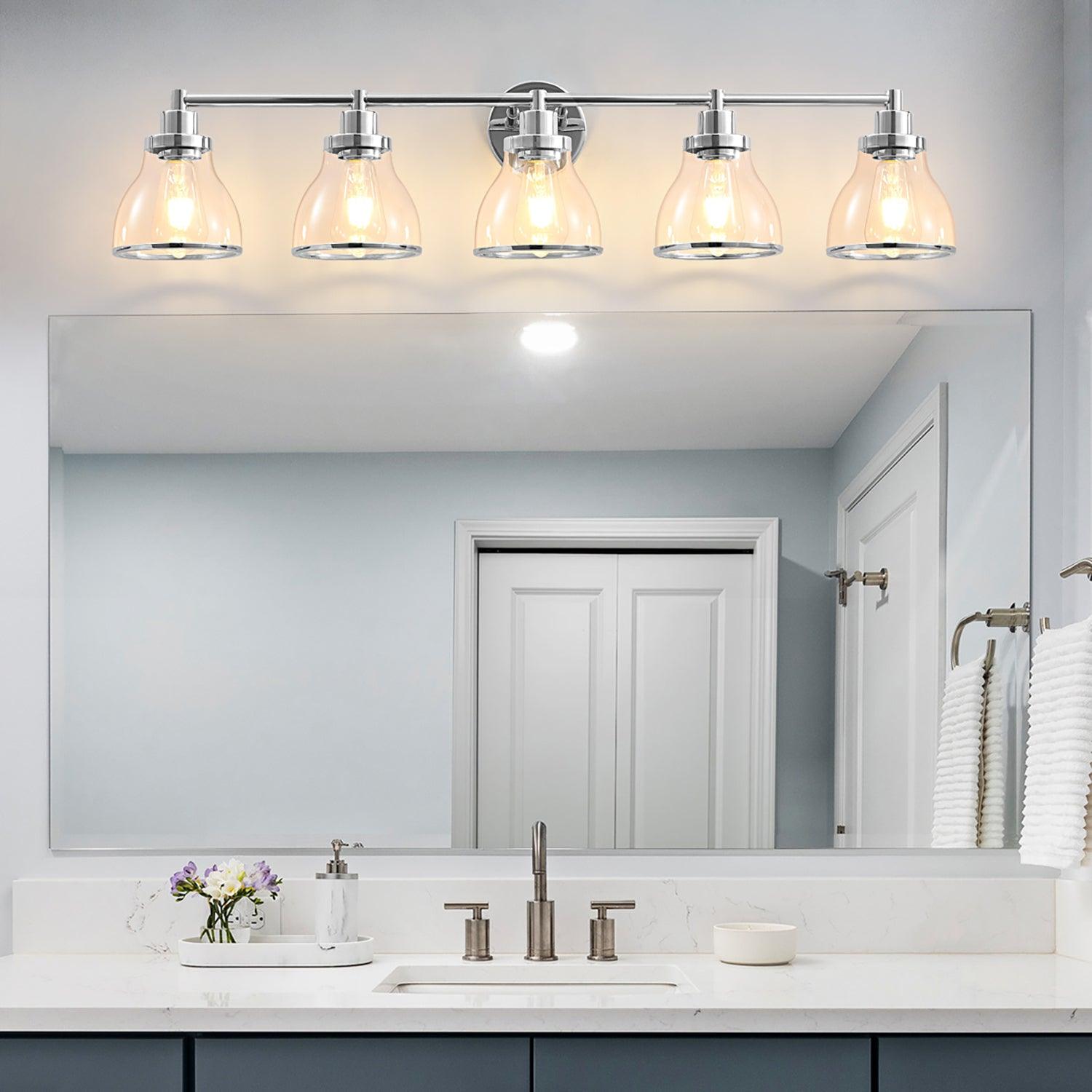 Stylish Hermosa Modern 5-Light Bathroom Vanity Light in Polished Nickel & Black - Perfect for Contemporary Bathrooms, Powder Rooms & Spa-Like Retreats
