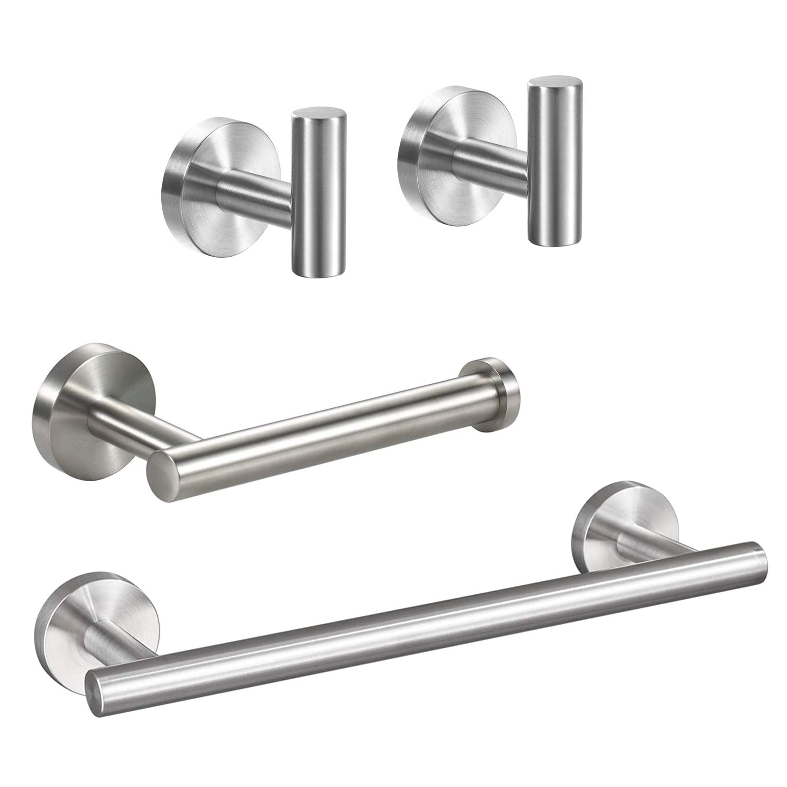 Premium Stainless Steel Bathroom Hardware Set - 4-Piece Wall Mounted Towel Bar, Toilet Paper Holder & 2 Hooks - Brushed Nickel Finish for Bathroom, Kitchen & Laundry Room - Durable & Stylish Home Organization Solution