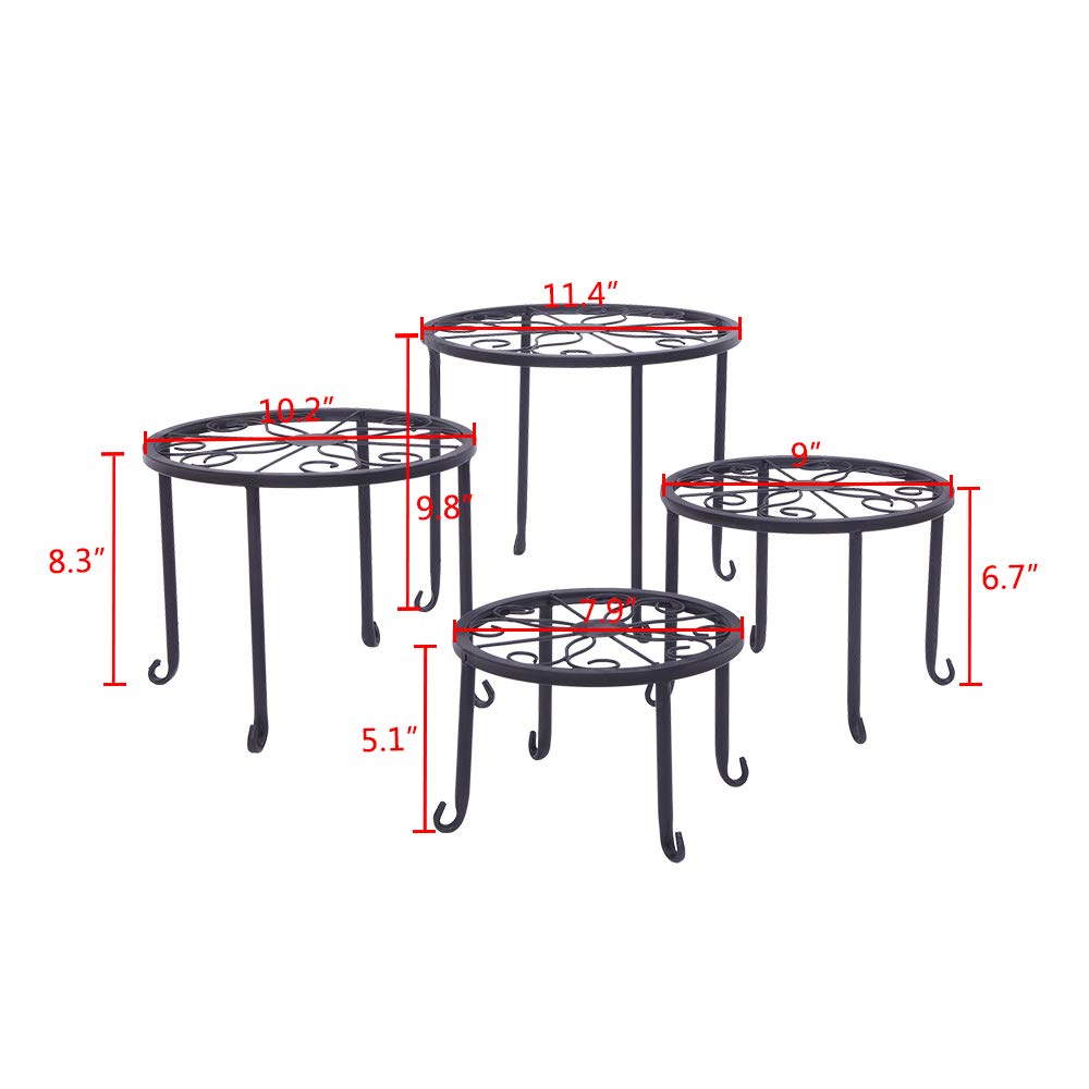 4-Tier Round Metal Plant Stand Shelf - Classic Black Flower Pot Holder for Indoor & Outdoor Plants - Perfect for Patio, Garden, Home Decor and Plant Display