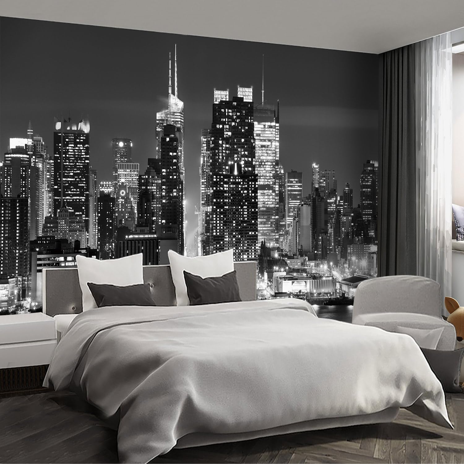 Dark Grey New York City Skyline Mural Wallpaper - Extra Large 108