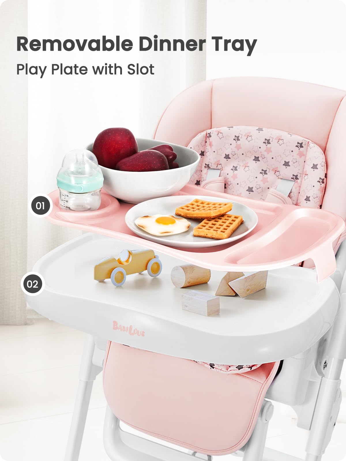 Convertible High Chair for Babies & Toddlers - Adjustable Foldable Baby Dining Chair with Backrest, Footrest & Tray | Lockable Wheels | Star Pink | Perfect for Home, Restaurant & Travel Use