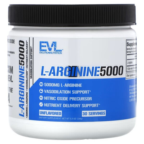 EVLution Nutrition L-Arginine 5000mg - 150g Powder for Muscle Growth, Workout Performance & Heart Health - Pre-Workout & Post-Workout Supplement for Athletes & Fitness Enthusiasts