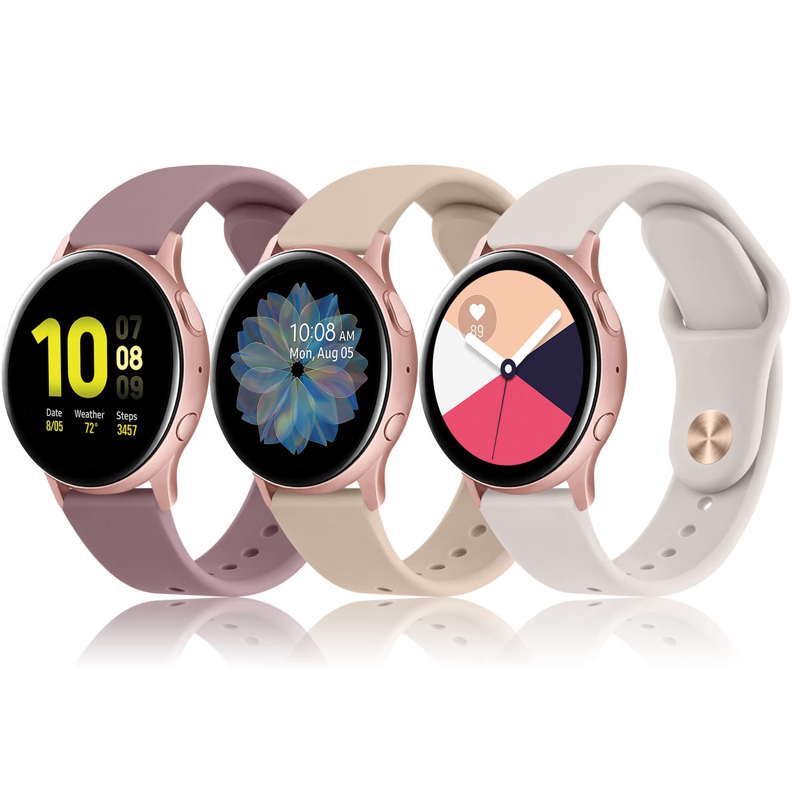 3 Pack Soft Silicone Replacement Watch Bands for Samsung Galaxy Watch Active/Active 2 - 20mm Sport Strap Compatible with 40mm 44mm Models for Men & Women - Perfect for Workouts, Running & Everyday Wear