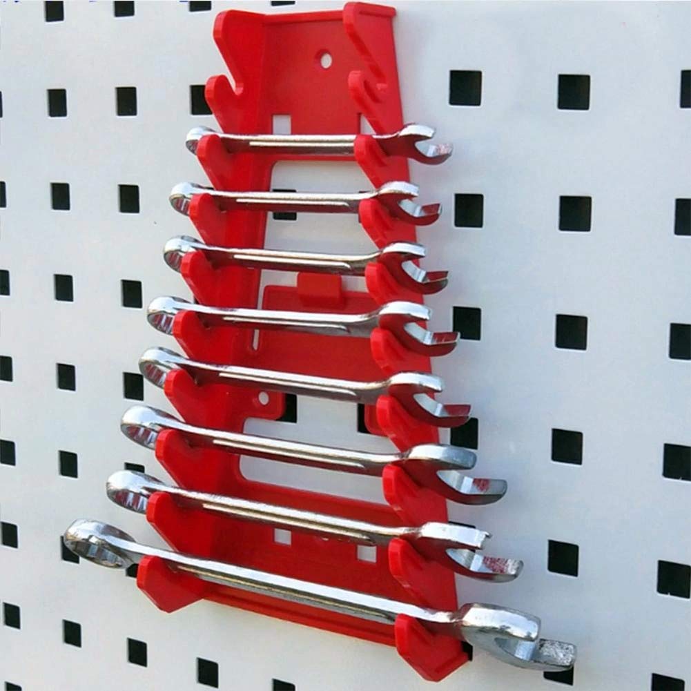 Hong TTH - Red Plastic Wrench Organizer & Spanner Tool Holder - Wall Mounted Socket Storage Rack for Garage, Workshop & DIY Projects - Heavy Duty Tool Tray for Wrenches, Sockets & Hand Tools