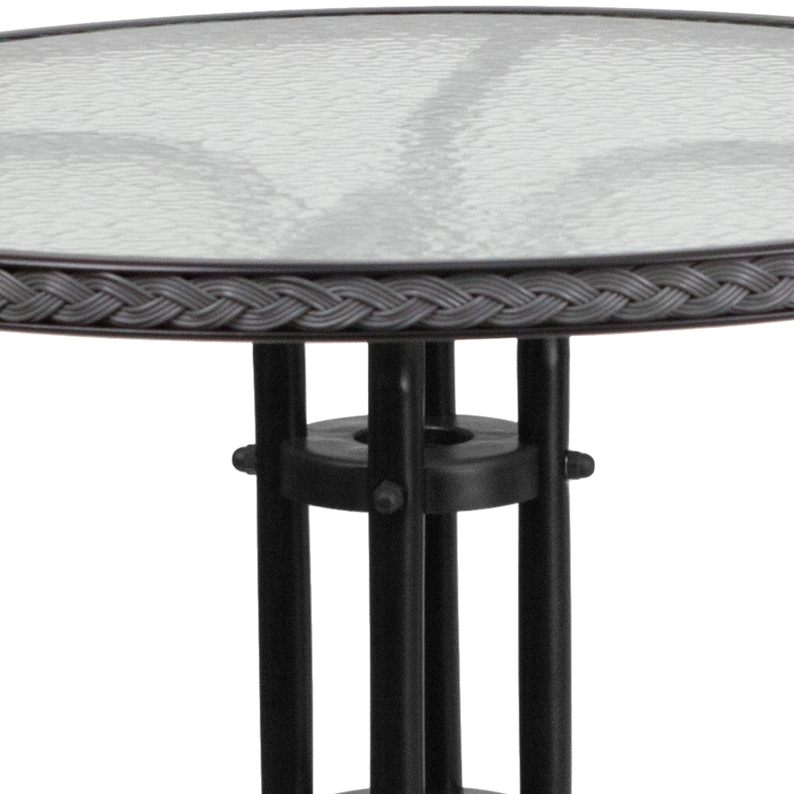 Flash Furniture 3-Piece Outdoor Dining Set - Round Glass Top Metal Table with 2 Stackable Wicker Chairs, Gray Bistro Set for Patio, Garden, Balcony & Backyard Relaxation