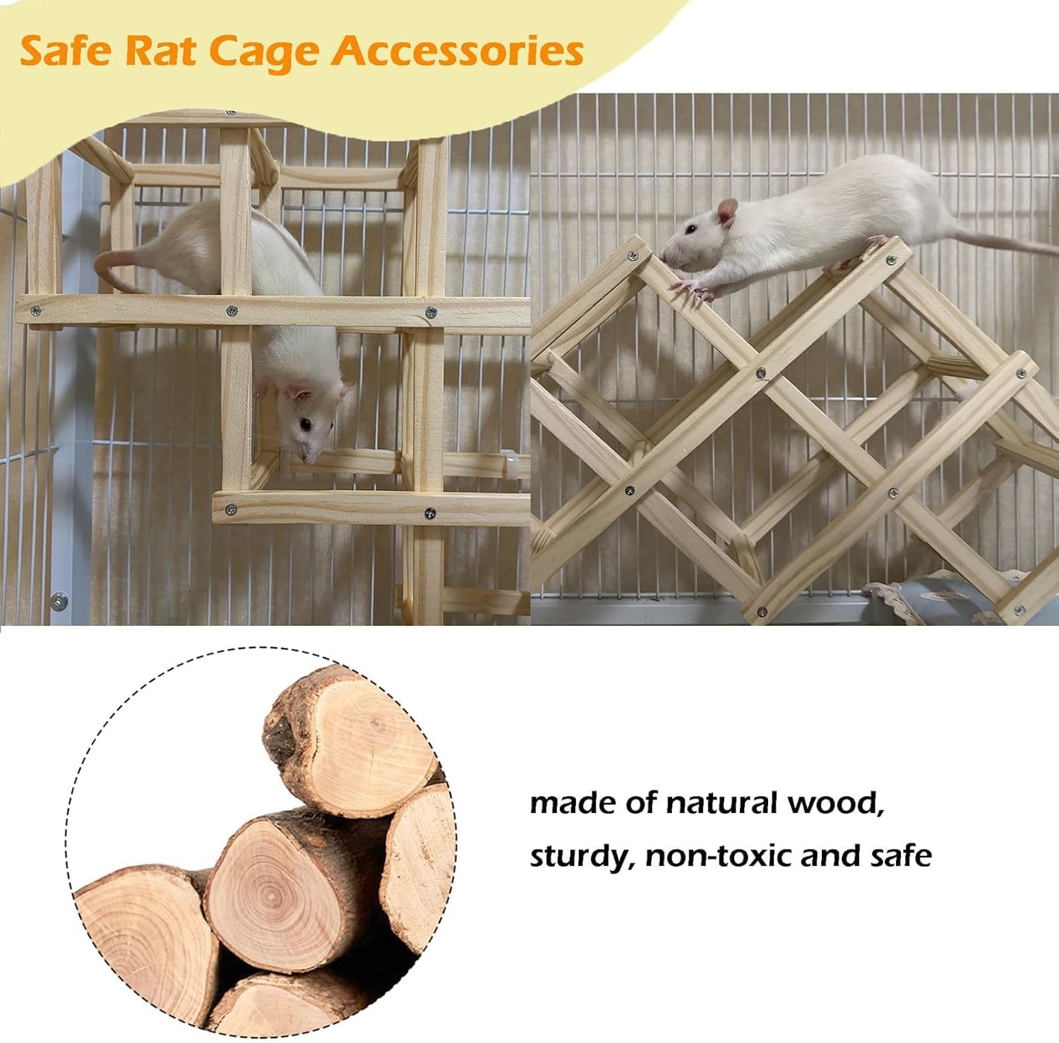 **Natural Wooden Rat Climbing Ladder Toy - Cage Accessories for Pet Rats, Chewable Enrichment Activity for Fancy Rats - Perfect for Cage Play & Mental Stimulation (Medium, 1 Piece)**