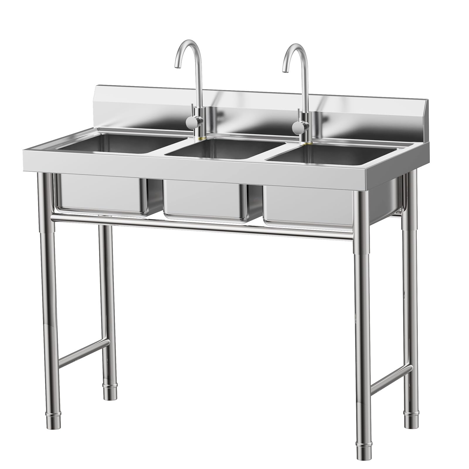 41-Inch Stainless Steel 3-Bowl Commercial Restaurant Sink - Free Standing Compact Workstation for Bars, Kitchens & Light Duty Use | Durable & Easy to Clean