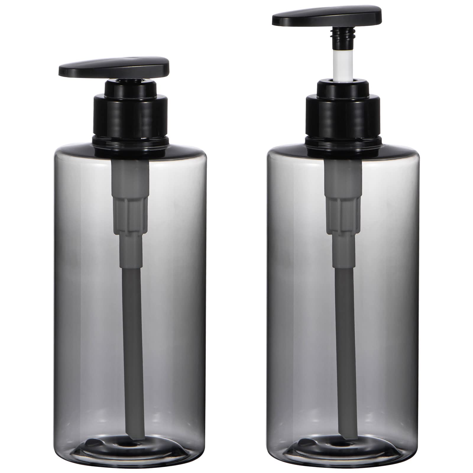 Yebeauty 2 Pack 17oz/500ml Refillable Pump Shampoo Bottles - Clear Grey Squeeze Lotion Dispenser for Shampoo, Conditioner & Body Wash | Perfect for Bathroom, Shower & Travel Use