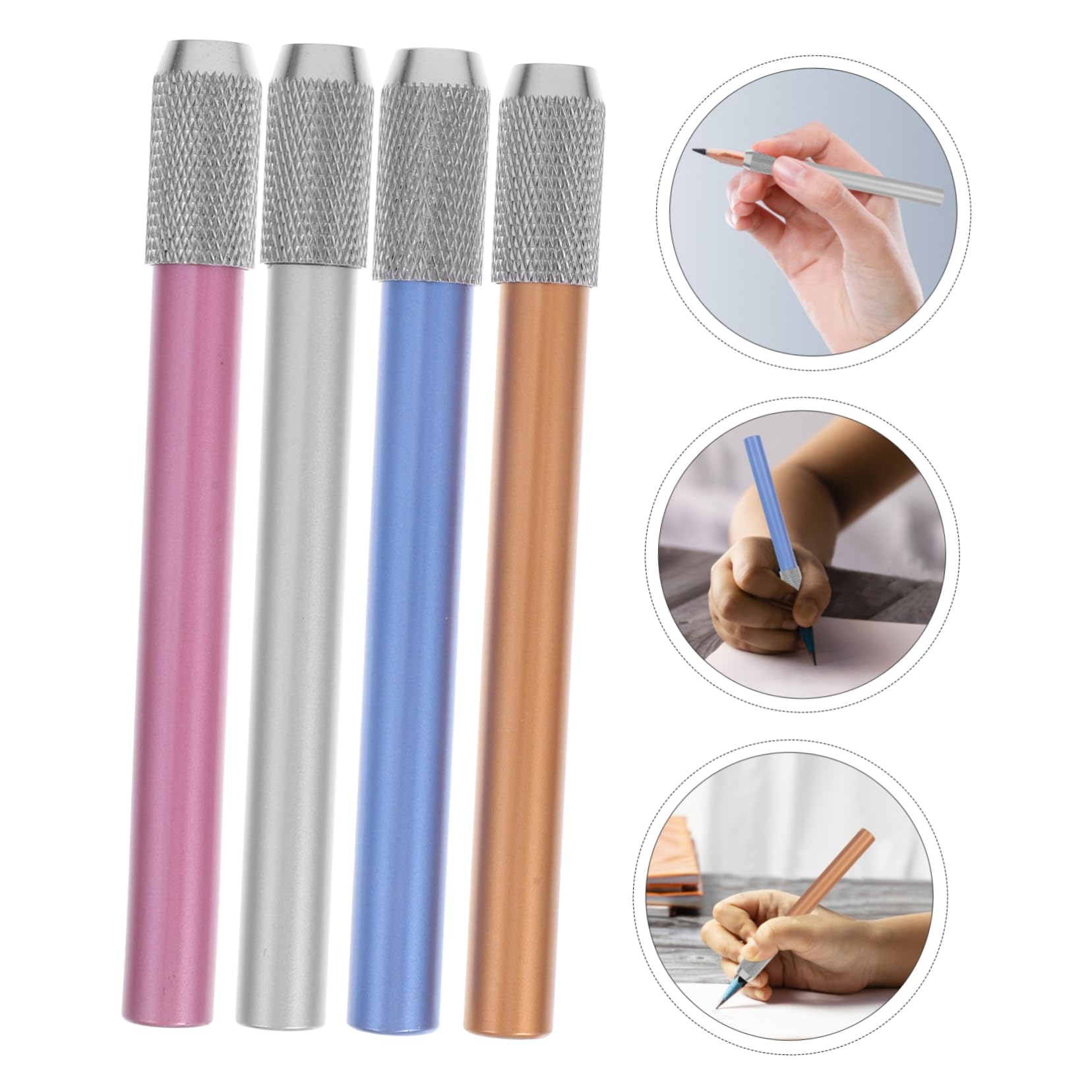Lurrose 4pcs Metal Pencil Extenders - Adjustable Writing Tool for School & Office