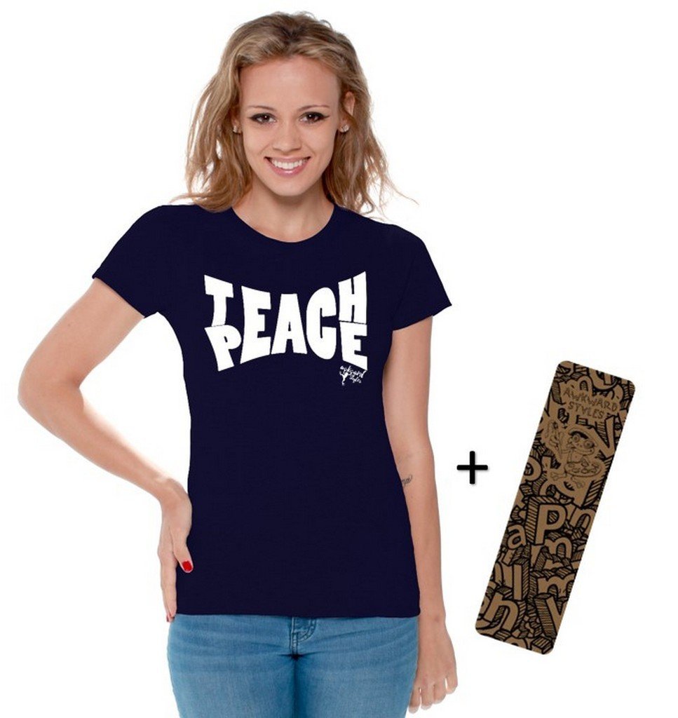 Awkwardstyles Women's Teach Peace Graphic T-Shirt - White Love Shirt with Free Bookmark - Casual Wear for Peace Activists & Teachers