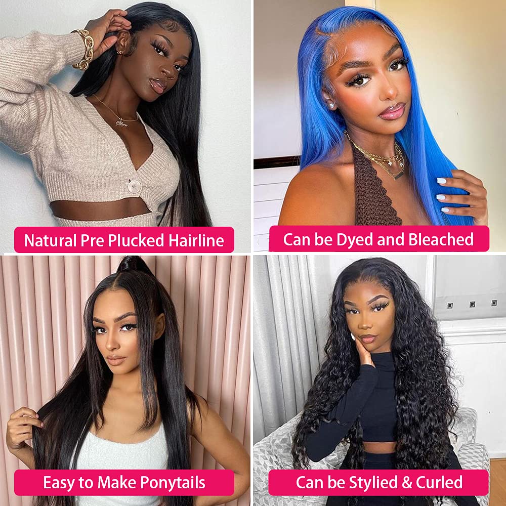 sdamey 360 Straight Lace Front Wigs Human Hair - HD Transparent Full Lace Wigs for Women | 200% Density Pre-Plucked Brazilian Virgin Hair with Baby Hair | 12A Natural Color 22 Inch | Perfect for Daily Wear, Cosplay & Special Occasions