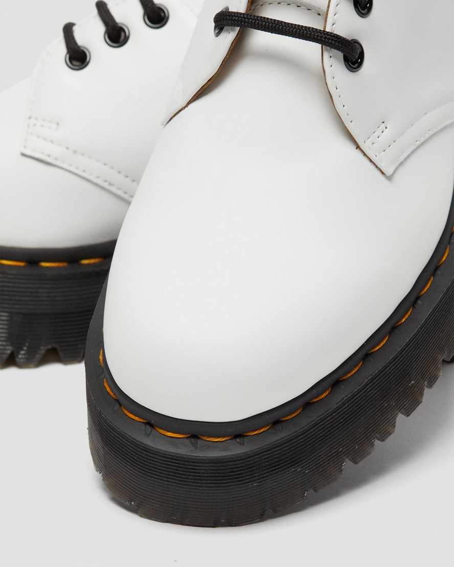 Dr. Martens 1461 White Quad Leather Platform Oxford Shoes - Unisex Classic 3-Eye Lace-Up for Casual Wear & Street Style
