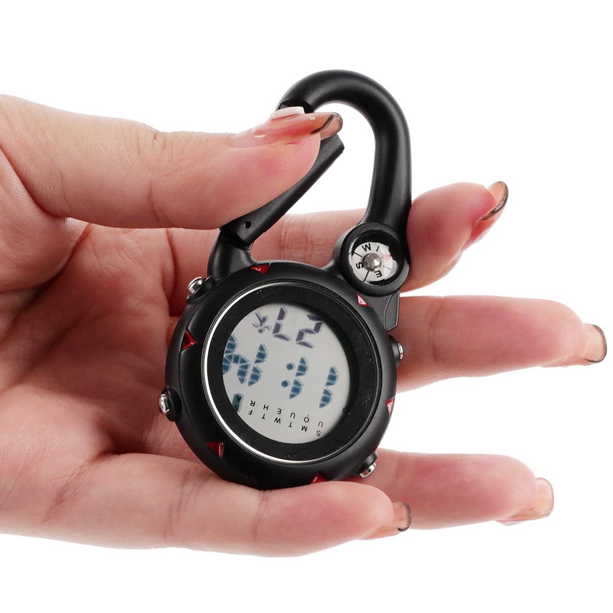 Multifunctional Clip-On Carabiner Watch with Luminous Display & Compass - Mini Quartz Outdoor Watch for Hiking, Climbing, Camping & Survival Gear