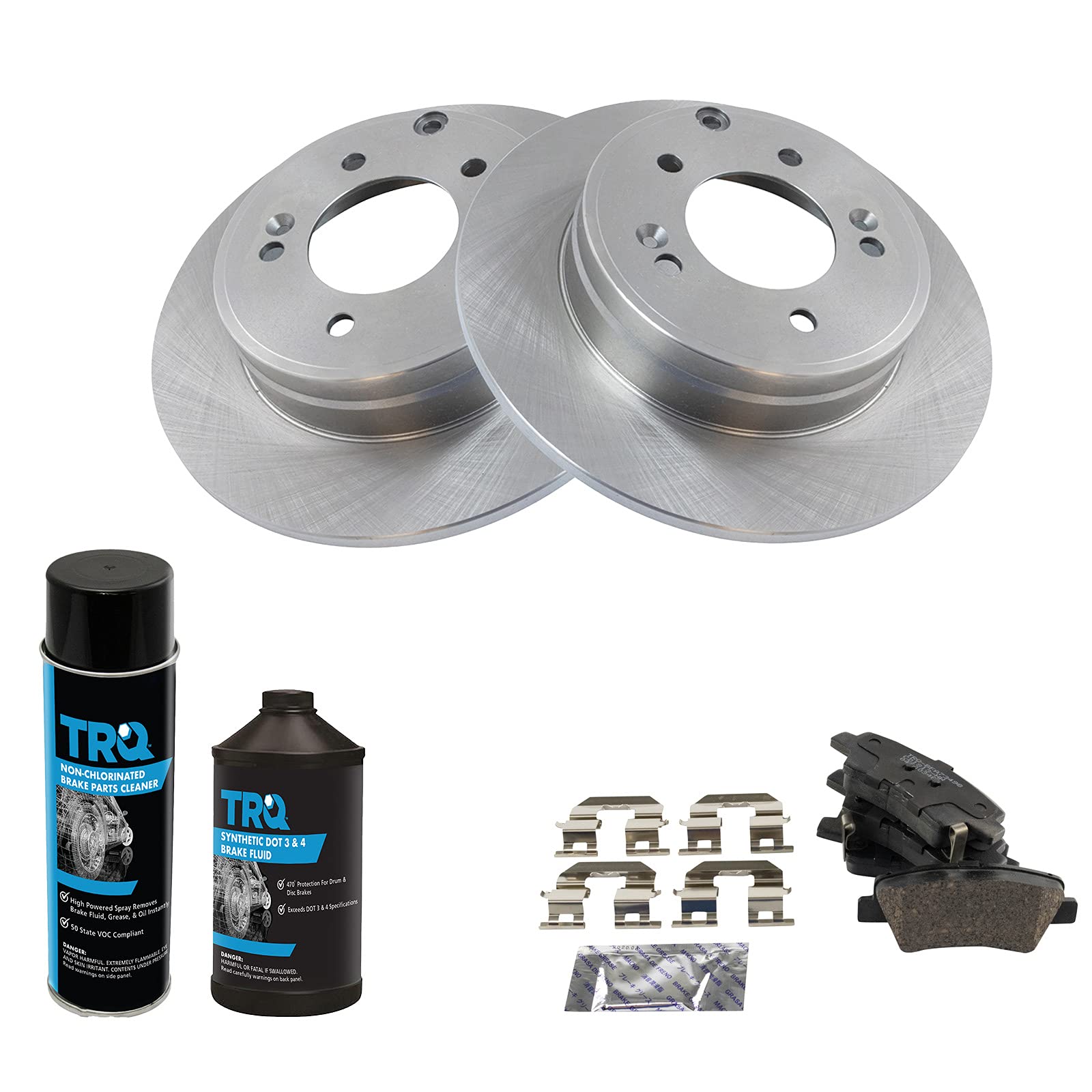TRQ Rear Brake Pad and Rotor Kit - Ceramic Brake Pads & Rotors Compatible with 2016-2019 Hyundai Sonata & Kia Optima - Includes Brake Chemical Kit for Smooth Braking Performance - Perfect for Daily Commuting and Highway Driving