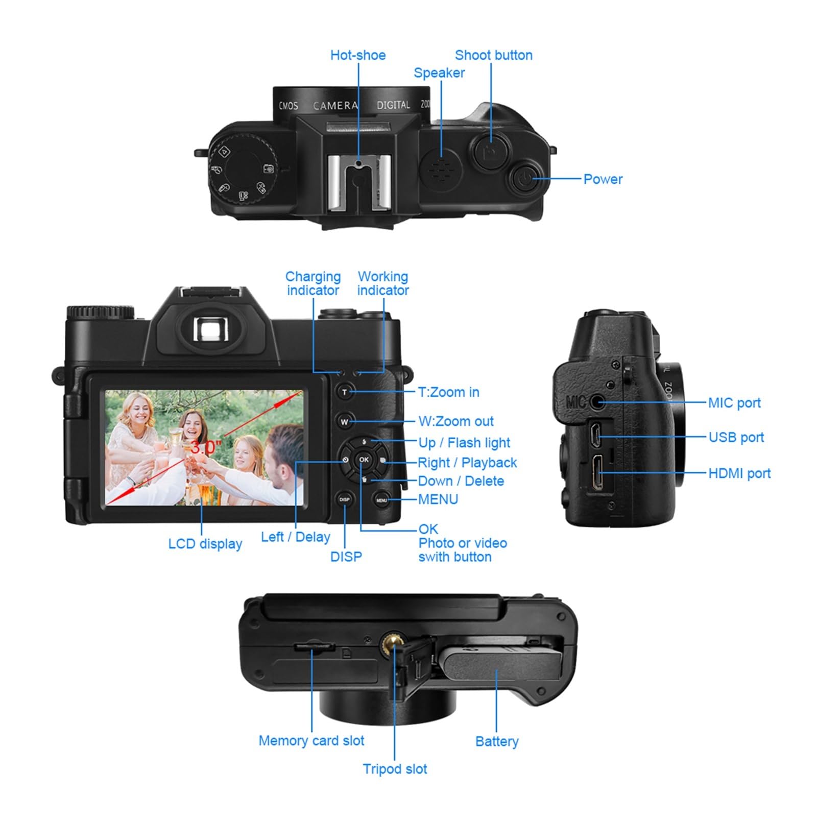 MZZYG 48MP Digital Camera with WiFi, 16X Zoom & Flip Screen - HD Vlogging Camera, Webcam for YouTube, Wide Angle Lens & Filter Included (Perfect for Travel, Vlogging & Live Streaming)