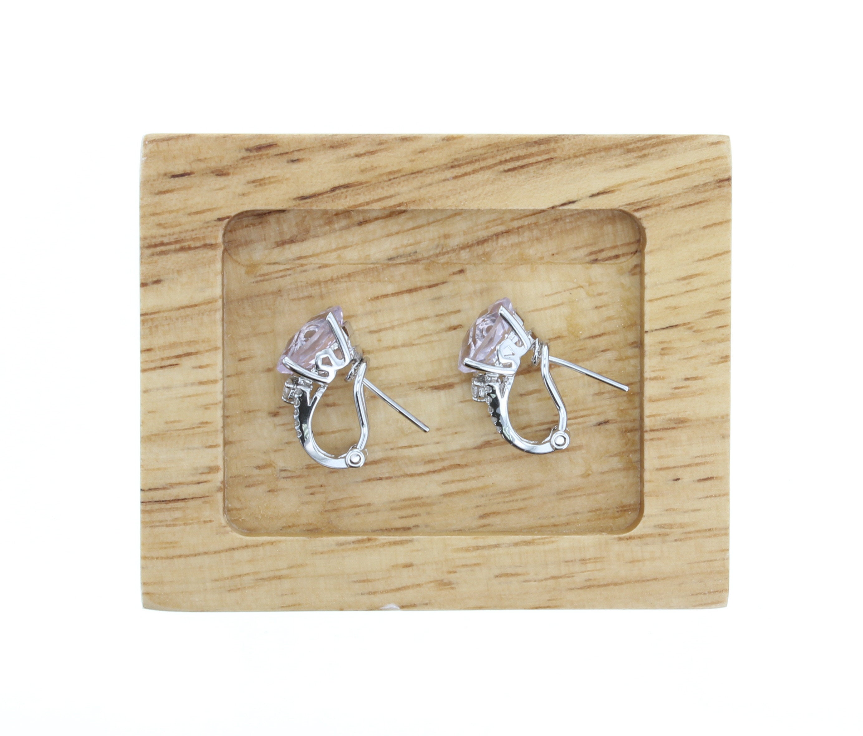 14K White Gold Oval Amethyst Diamond Earrings .43cttw - Elegant Purple Gemstone Jewelry for Women, Perfect for Weddings, Parties & Special Occasions