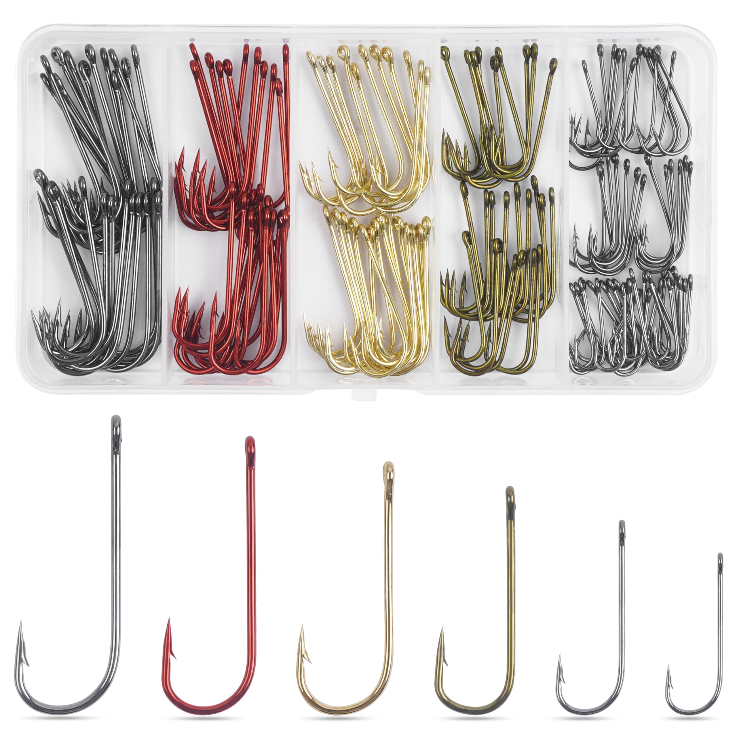 150pcs Aberdeen Hook Kit - Long Shank Fishing Hooks with Offset Design | High Carbon Steel Light Wire Live Bait Hooks for Crappie & Panfish | Freshwater Fishing Tackle for Bass, Trout & Walleye | Perfect for Ice Fishing, Shore Casting & Kayak Angling