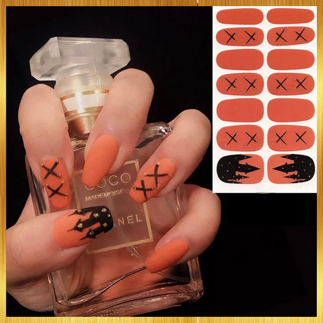 WOKOTO Halloween Nail Stickers - 14 Sheets Full Nail Wraps with Pumpkin, Bat, Ghost, Witch & Spider Designs | Waterproof Nail Polish Stickers for Acrylic Nails | Includes Nail File | Perfect for Halloween Parties, Costume Events & Spooky Nail Art