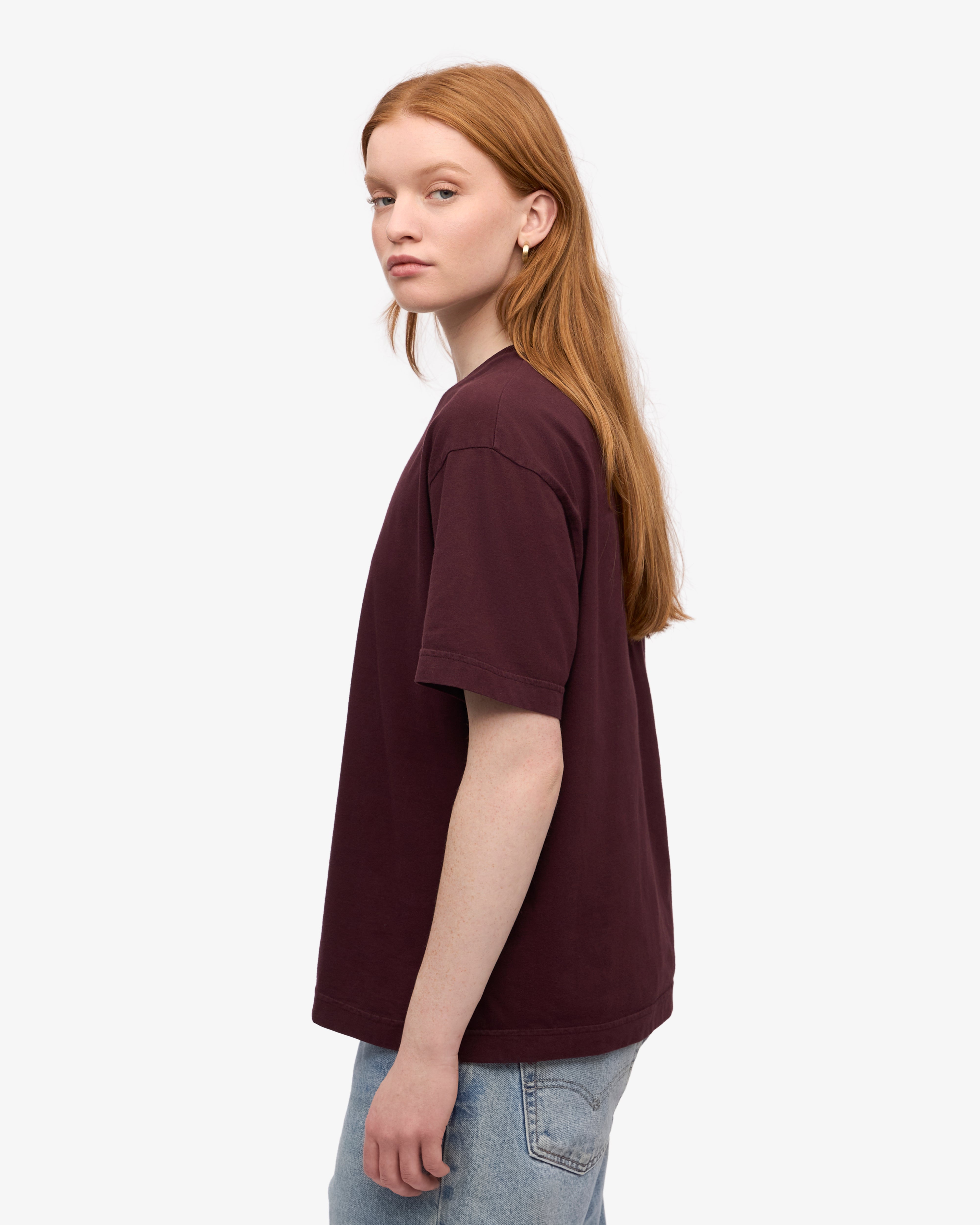 Oversized Organic Cotton T-Shirt for Women - Soft & Comfortable Oxblood Red Tee - Perfect for Casual Wear, Loungewear & Street Style