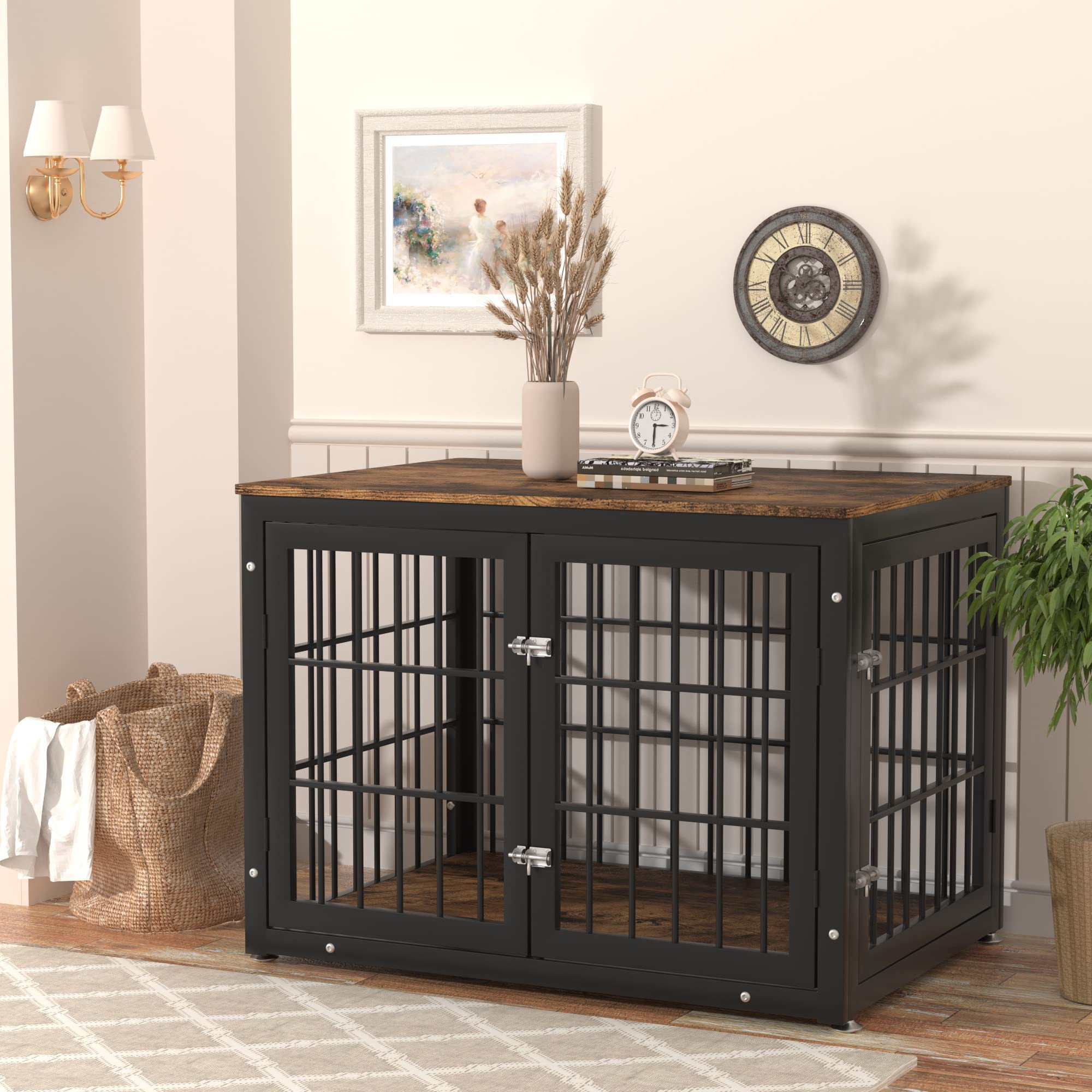 Sturdy Wooden Dog Crate Furniture for Large & Medium Dogs - Decorative Pet House & End Table - Indoor Kennel Cage for Living Room & Bedroom