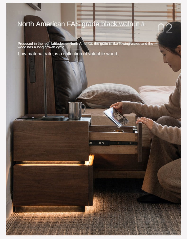 Premium Black Walnut Solid Wood Nightstand with Drawer - Modern Bedside Table for Bedroom, Living Room & Office - Durable Multi-Functional Storage Furniture