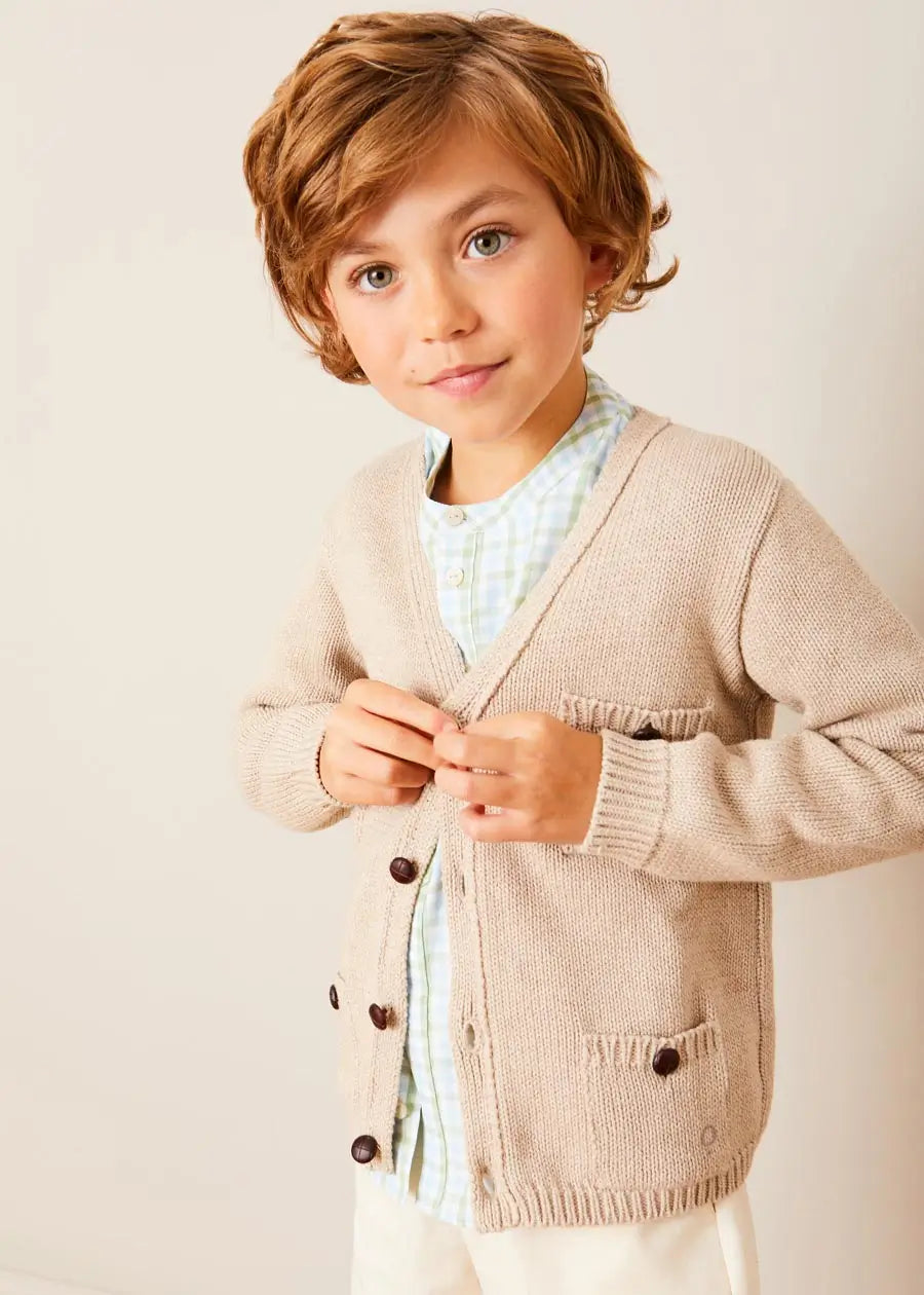 Camel Safari Button Detail Cardigan for Kids (Ages 4-10) - Perfect for Outdoor Adventures and Casual School Wear