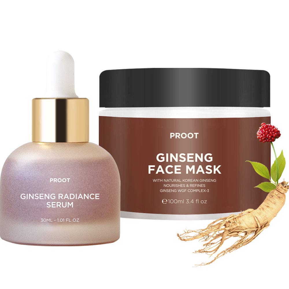 Korean Ginseng Radiance Serum & Face Mask Set - 52% Ginseng Extract Anti-Aging Skincare Bundle for Wrinkles, Fine Lines & Firmness | Hydrating & Brightening Facial Treatment | Cruelty-Free K-Beauty Regimen for Night Routine & Daily Glow Boost
