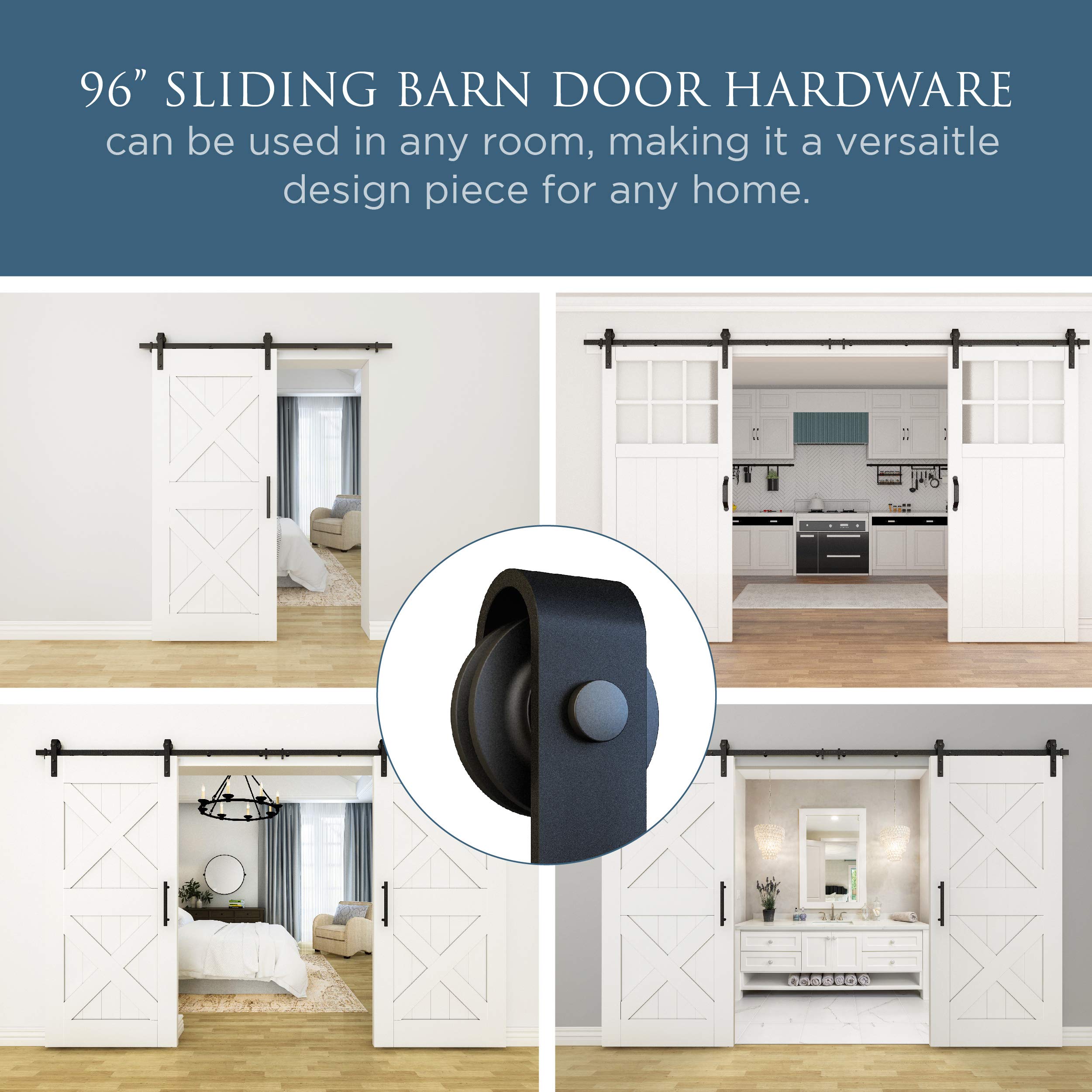 National Hardware N700-004 Matte Black Interior Sliding Barn Door Hardware Kit (2-Piece, 96-inch) - Perfect for Bedrooms, Closets & Farmhouse Style Homes