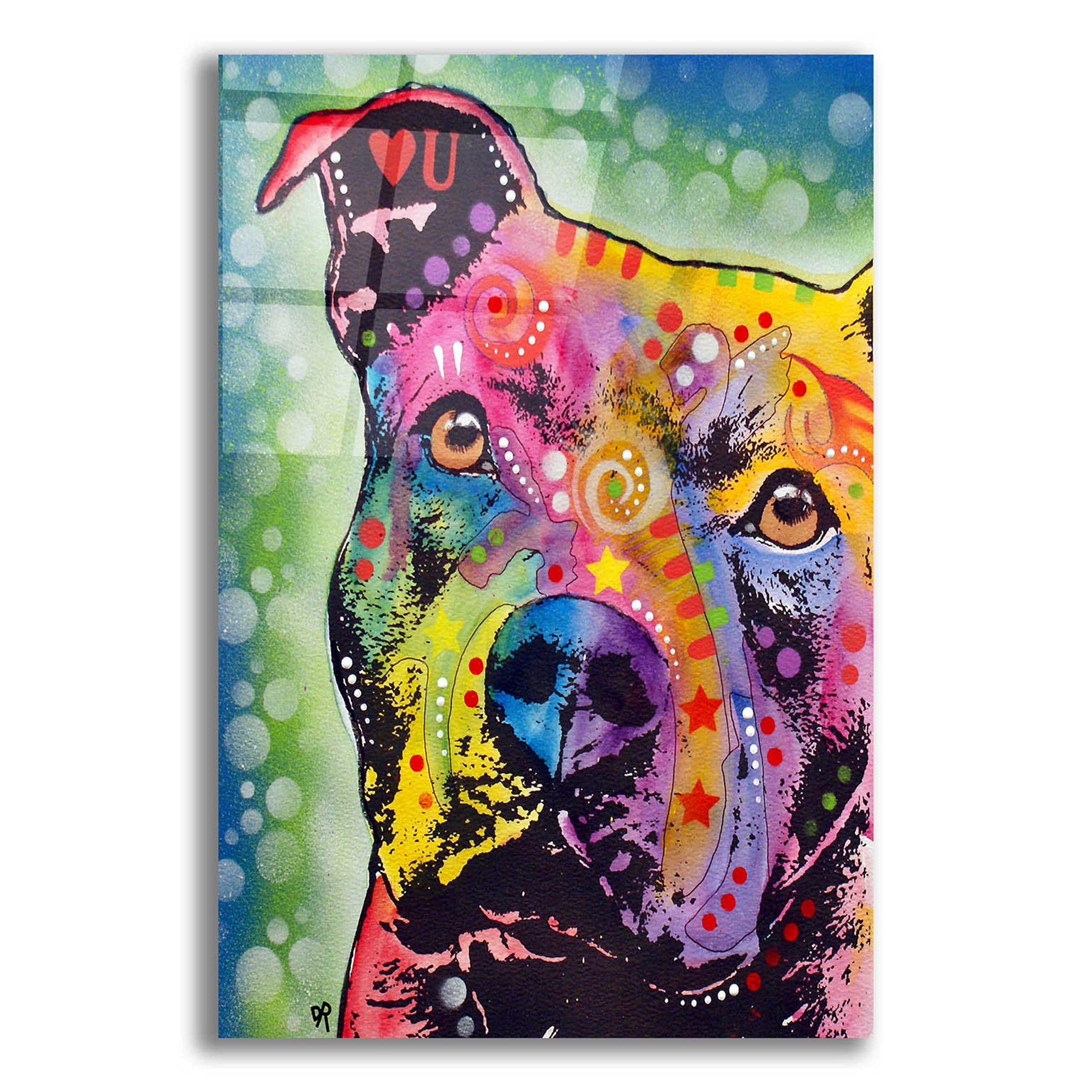 Thoughtful Pit Bull White Bubble Acrylic Glass Wall Art by Dean Russo - 16x24 Inches, Modern Dog Painting for Living Room, Bedroom & Office Decor
