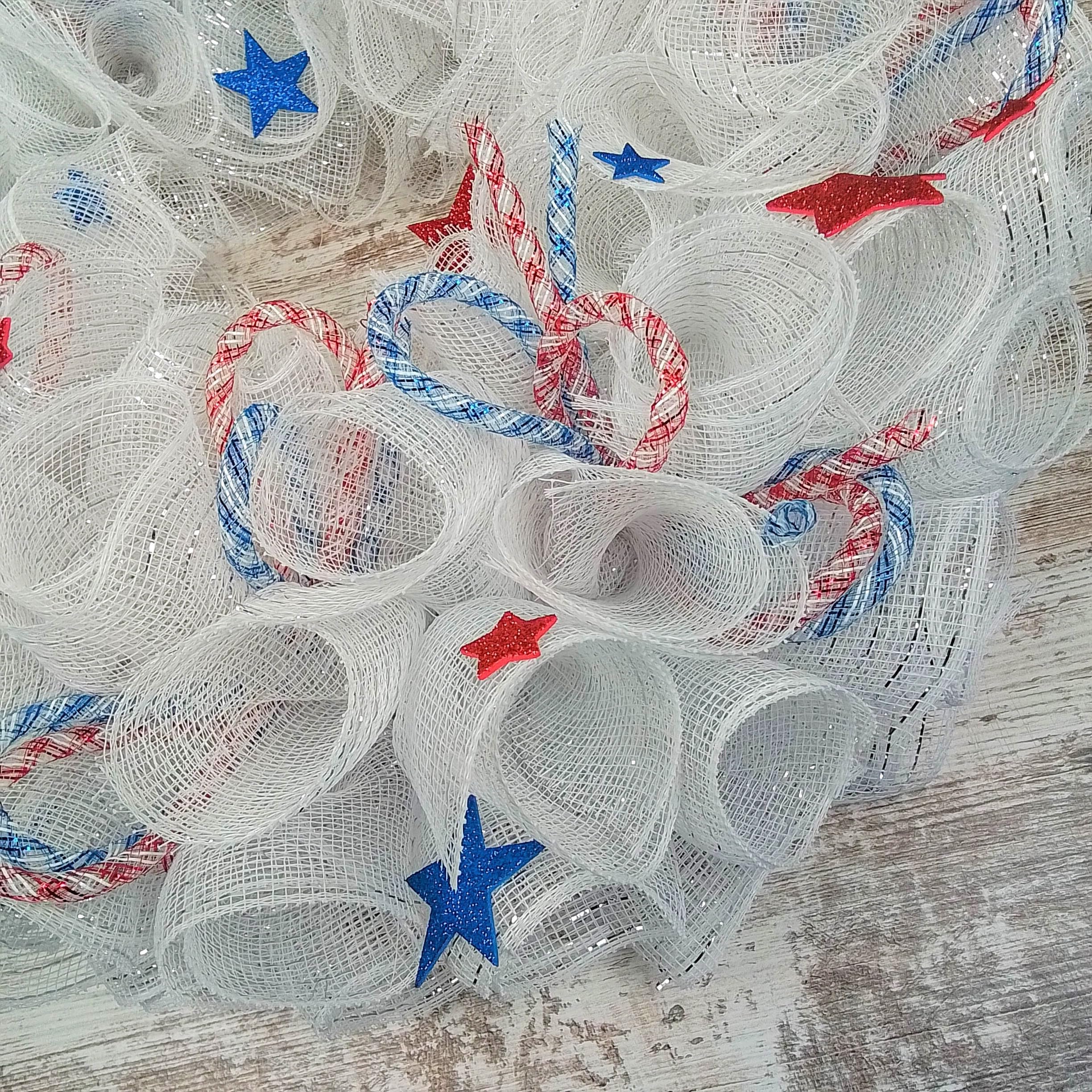 Patriotic Wreath for Front Door - Red White Blue Mesh Wreath with Stars | Americana Porch Decor | Fourth of July Independence Day Wreath | Perfect for Home, Office & Holiday Decorations