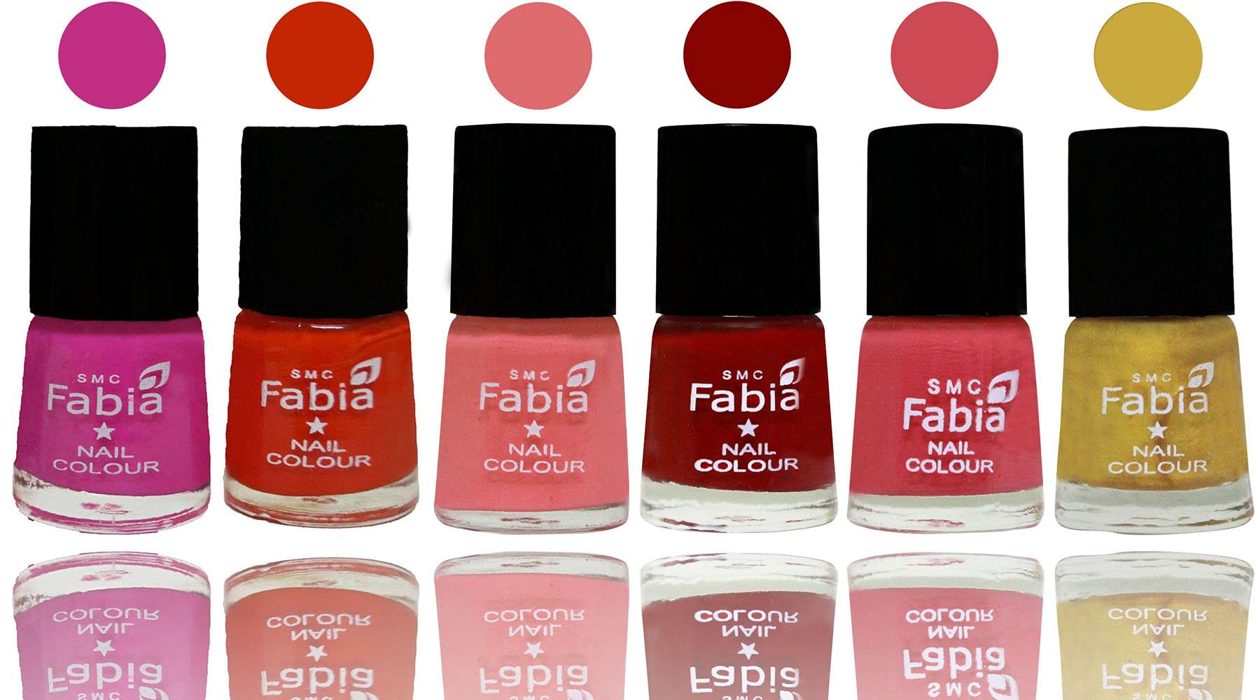 SMC Fabia Shine Bright Glossy Nail Polish Set - 6 Vibrant Colors Long Lasting Nail Paint Kit (03179) for Manicure, Pedicure & Nail Art Designs