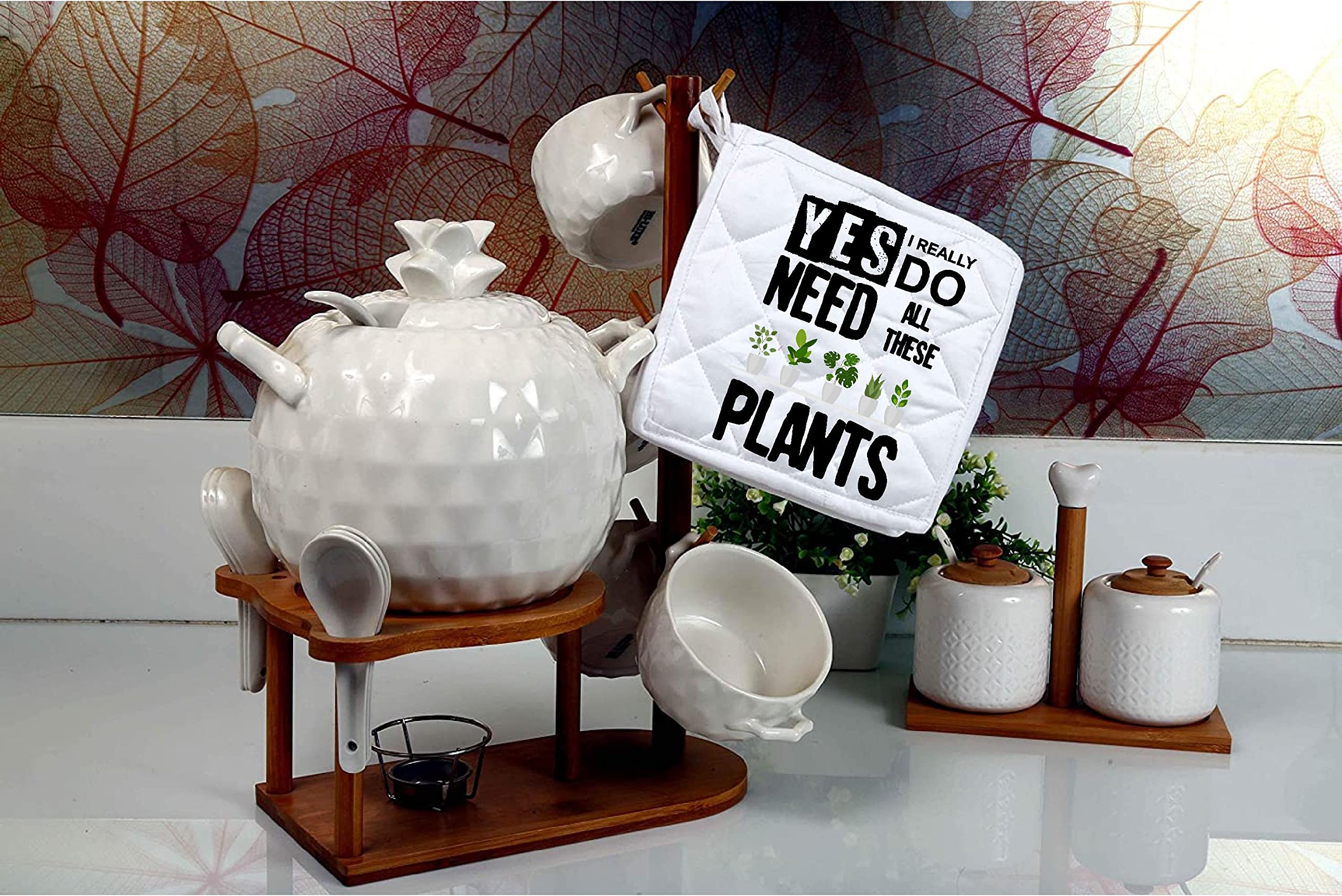 Funny Heat Resistant Oven Mitts Set of 2 - 'Yes I Really Need All These Plants' Baking Pot Holders, Kitchen Hot Pads for Baking Lovers - Perfect Housewarming Gifts & Plant-Themed Kitchen Accessories for Cooking, Baking, and Home Decor