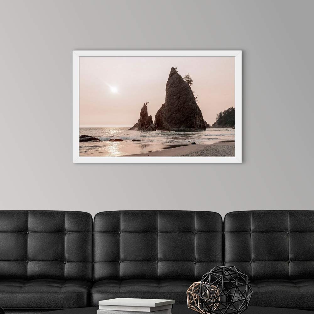 Olympic White Framed Art Print - Sea Stacks at Rialto Beach Coastal Wall Decor | Perfect for Beach House, Living Room & Office Decor