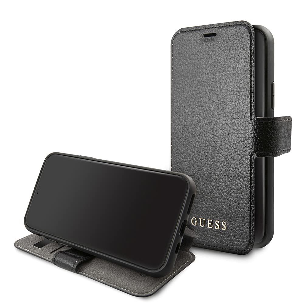Guess Genuine Safiano Leather iPhone 11 Pro Wallet Case - Premium PC/TPU Hybrid Protective Cover with Card Slots (Black) | Perfect for Business Professionals & Everyday Use