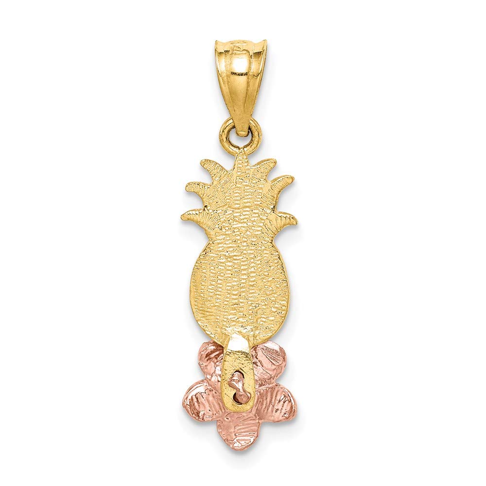 14k Rose & Yellow Gold Pineapple Plumeria Pendant - Tropical Jewelry Gift