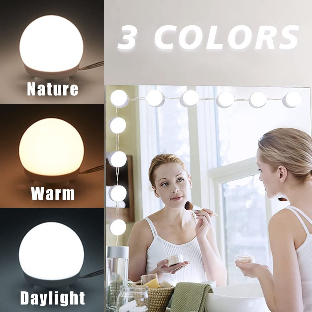 Hollywood LED Vanity Mirror Lights - 10 Dimmable Bulbs, 3 Color Modes for Makeup & Dressing Table