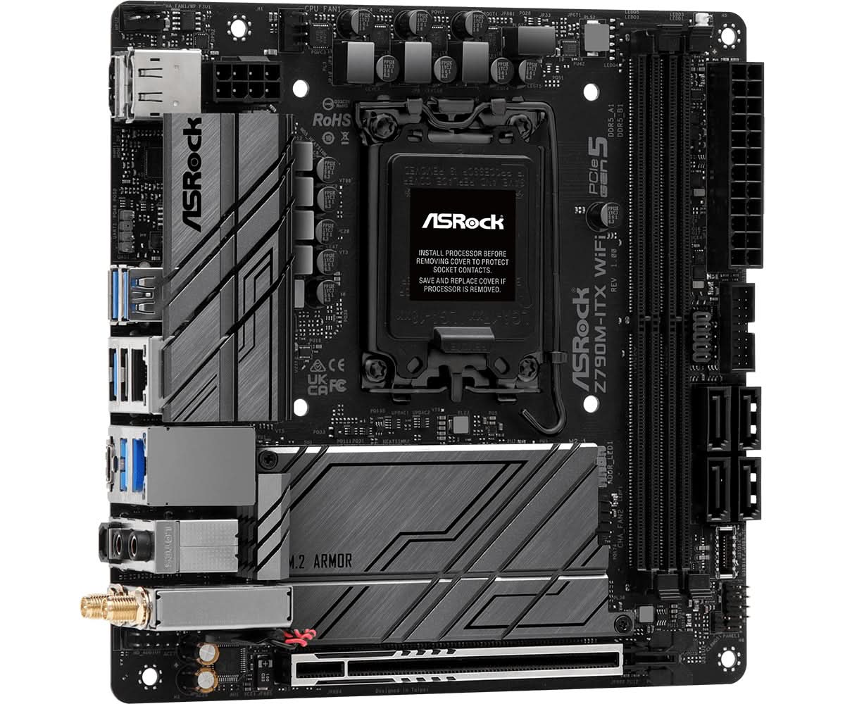 ASRock Z790M-ITX WiFi Mini ITX Motherboard - Intel LGA 1700 Socket, Z790 Chipset, DDR5 Support - Perfect for Compact Gaming PCs & Home Theater Builds