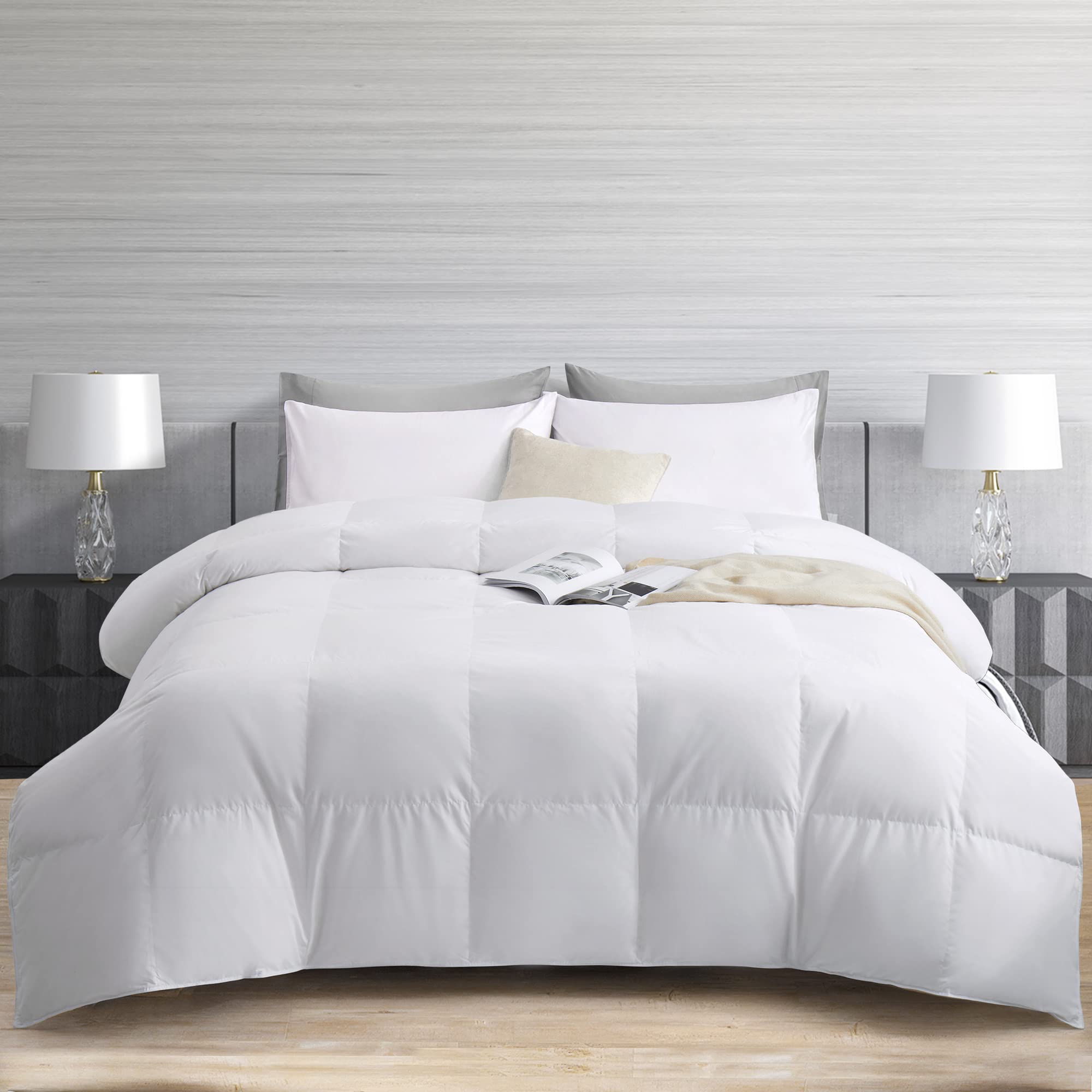 COZY ONE Lightweight Down & Feather Comforter - Twin Size 68x88 Inches - 50% Down 50% Feather Filling - White Quilted Duvet Insert with Breathable Cotton Cover - Perfect for All-Season Bedding, Guest Rooms & Cozy Nights