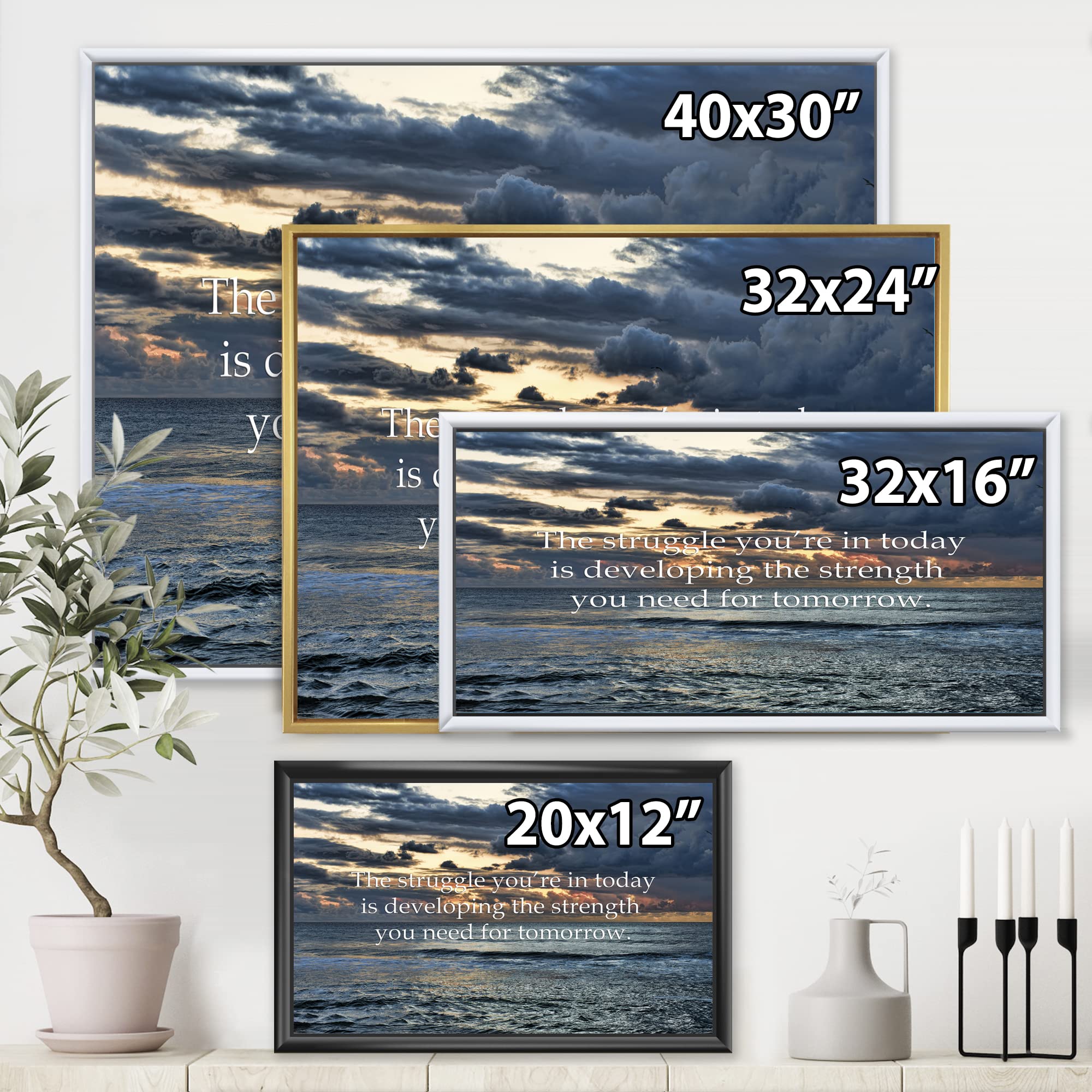 DesignQ Ocean & Inspirational Quote Framed Canvas Wall Art - Nautical Coastal Decor for Living Room, Bedroom & Office